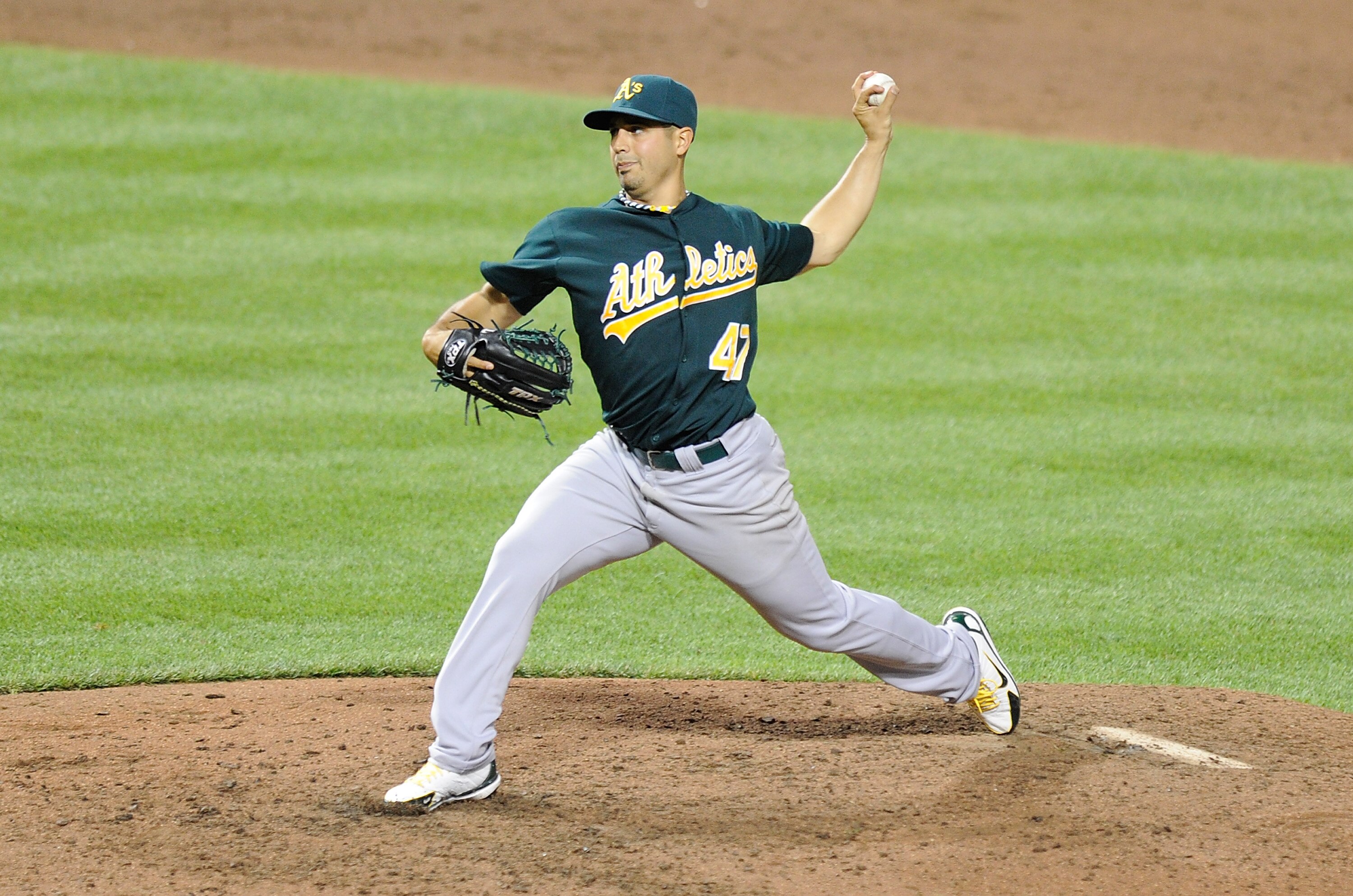 BALTIMORE, MD - JUNE 06:  Gio Gonzalez #47 of the Oakland Athletics pitches against the Baltimore Orioles at Oriole Park at Camden Yards on June 6, 2011 in Baltimore, Maryland.  (Photo by Greg Fiume/Getty Images)