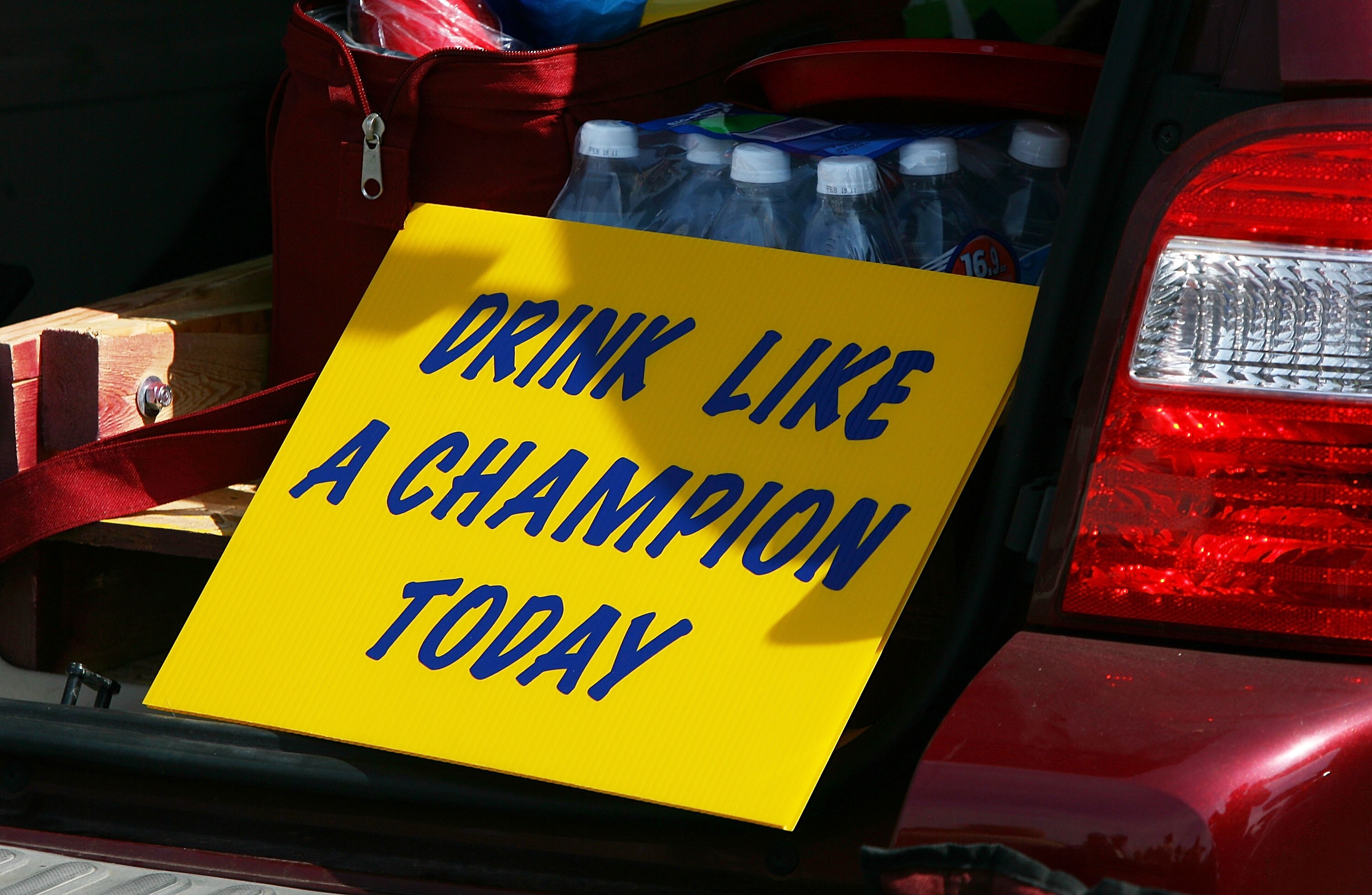 SOUTH BEND, IN - SETPEMBER 19: A sign in a tailgater's car before a game between the Notre Dame Fighting Irish and the Michigan State Spartans on September 19, 2009 at Notre Dame Stadium in South Bend, Indiana. (Photo by Jonathan Daniel/Getty Images)