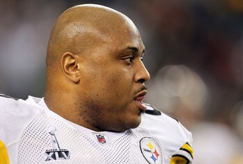 ARLINGTON, TX - FEBRUARY 06:  Casey Hampton #98 of the Pittsburgh Steelers looks on before the Steelers take on the Green Bay Packers in Super Bowl XLV at Cowboys Stadium on February 6, 2011 in Arlington, Texas.  (Photo by Ronald Martinez/Getty Images)