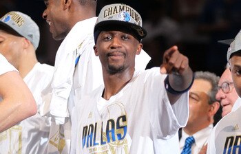 MIAMI, FL - JUNE 12:  Jason Terry #31 of the Dallas Mavericks celebrates with his teammates after the Mavericks won 105-95 against the Miami Heat in Game Six of the 2011 NBA Finals at American Airlines Arena on June 12, 2011 in Miami, Florida. NOTE TO USE