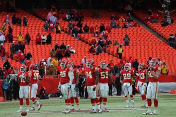 KANSAS CITY, MO - JANUARY 09:  Fans of the Kansas City Chiefs begin to leave the stadium in the final minutes as the Baltimore Ravens defeated the Chiefs 30-7 in the 2011 AFC wild card playoff game at Arrowhead Stadium on January 9, 2011 in Kansas City, M