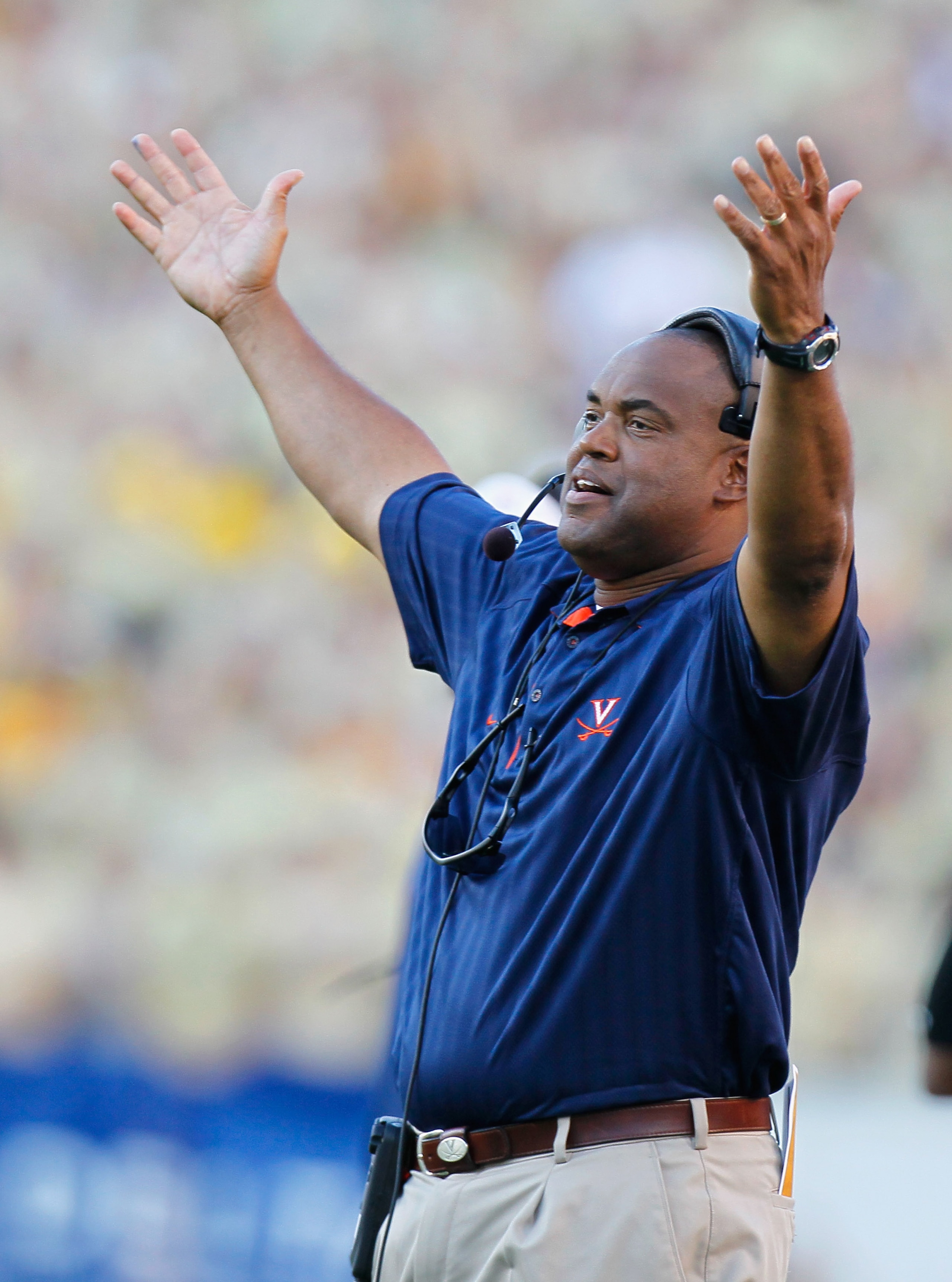 ATLANTA - OCTOBER 09:  Head coach Mike London of the Virginia Cavaliers against the Georgia Tech Yellow Jackets at Bobby Dodd Stadium on October 9, 2010 in Atlanta, Georgia.  (Photo by Kevin C. Cox/Getty Images)