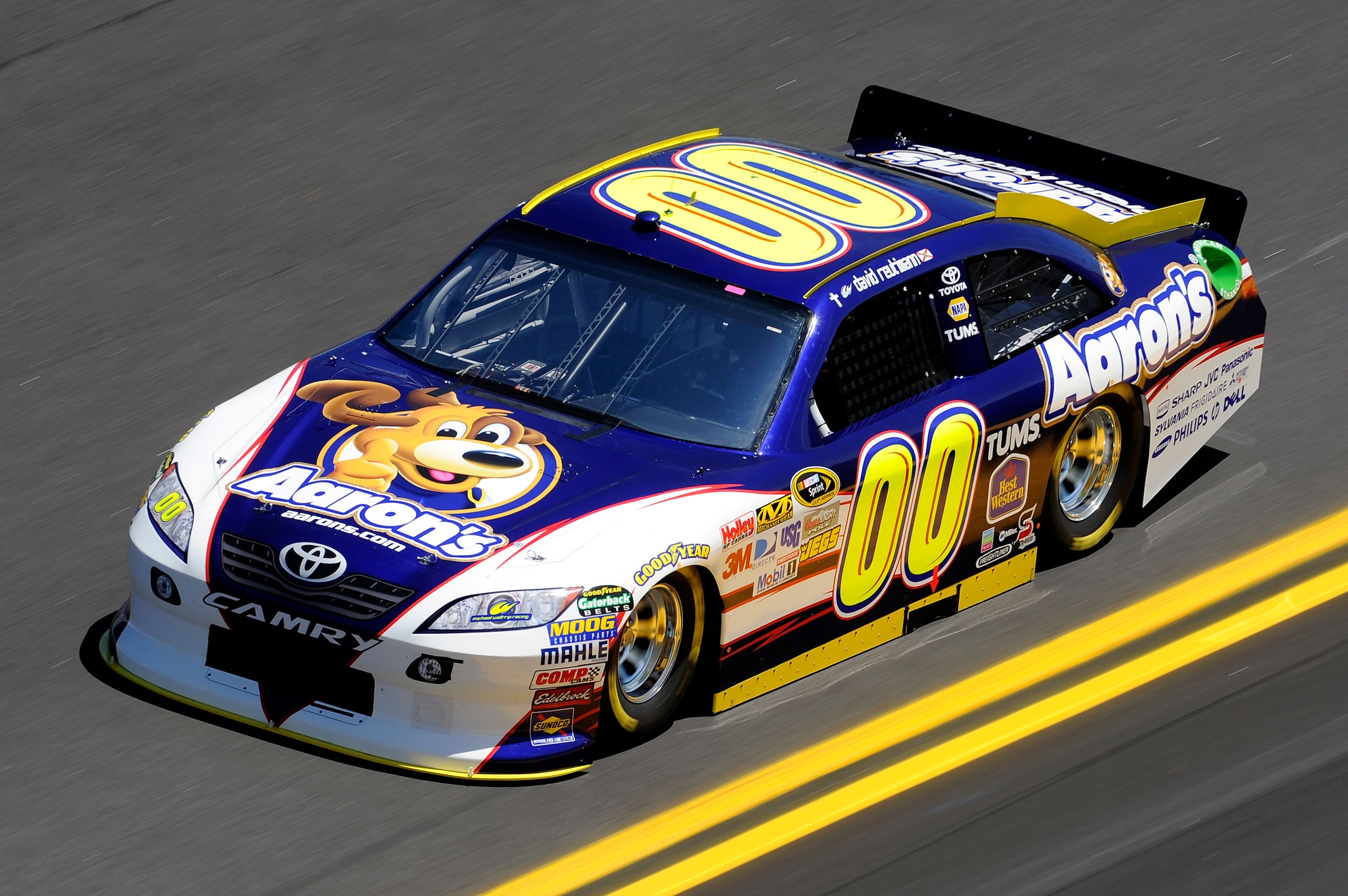 DAYTONA BEACH, FL - FEBRUARY 12: David Reutimann, driver of the #00 Aaron's Dream Machine Toyota, practices for the NASCAR Sprint Cup Series Daytona 500 at Daytona International Speedway on February 12, 2011 in Daytona Beach, Florida. (Photo by John Har DAYTONA BEACH, FL - FEBRUARY 12: David Reutimann, driver of the #00 Aaron's Dream Machine Toyota, practices for the NASCAR Sprint Cup Series Daytona 500 at Daytona International Speedway on February 12, 2011 in Daytona Beach, Florida. (Photo by John Har