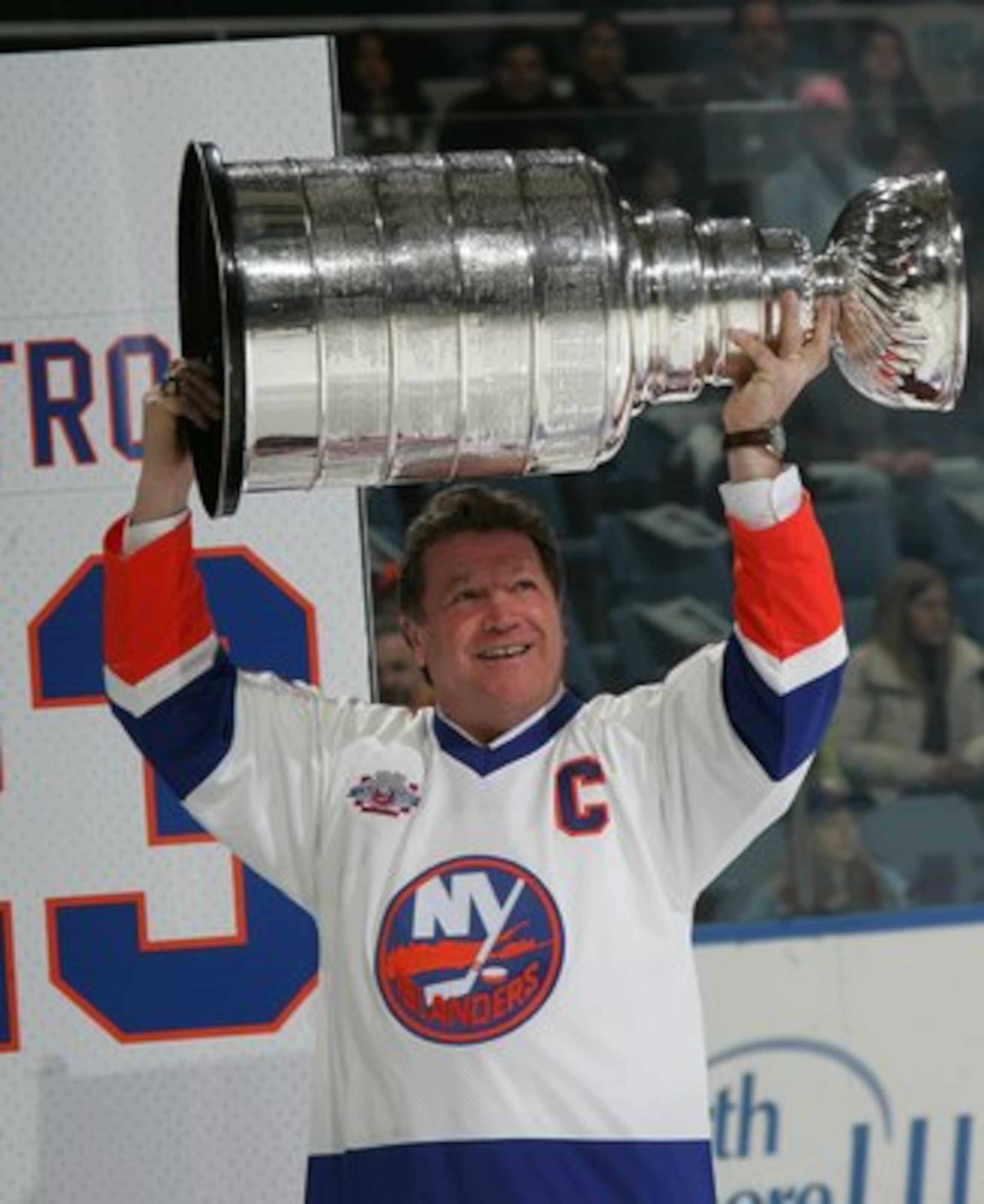 UNIONDALE, NY - MARCH 02: Denis Potvin of 'The 'Core of the Four' New York Islanders Stanley Cup championships take part in a ceremony prior to the Islanders game against the Florida Panthers on March 2, 2008 at the Nassau Coliseum in Uniondale, New York UNIONDALE, NY - MARCH 02: Denis Potvin of 'The 'Core of the Four' New York Islanders Stanley Cup championships take part in a ceremony prior to the Islanders game against the Florida Panthers on March 2, 2008 at the Nassau Coliseum in Uniondale, New York