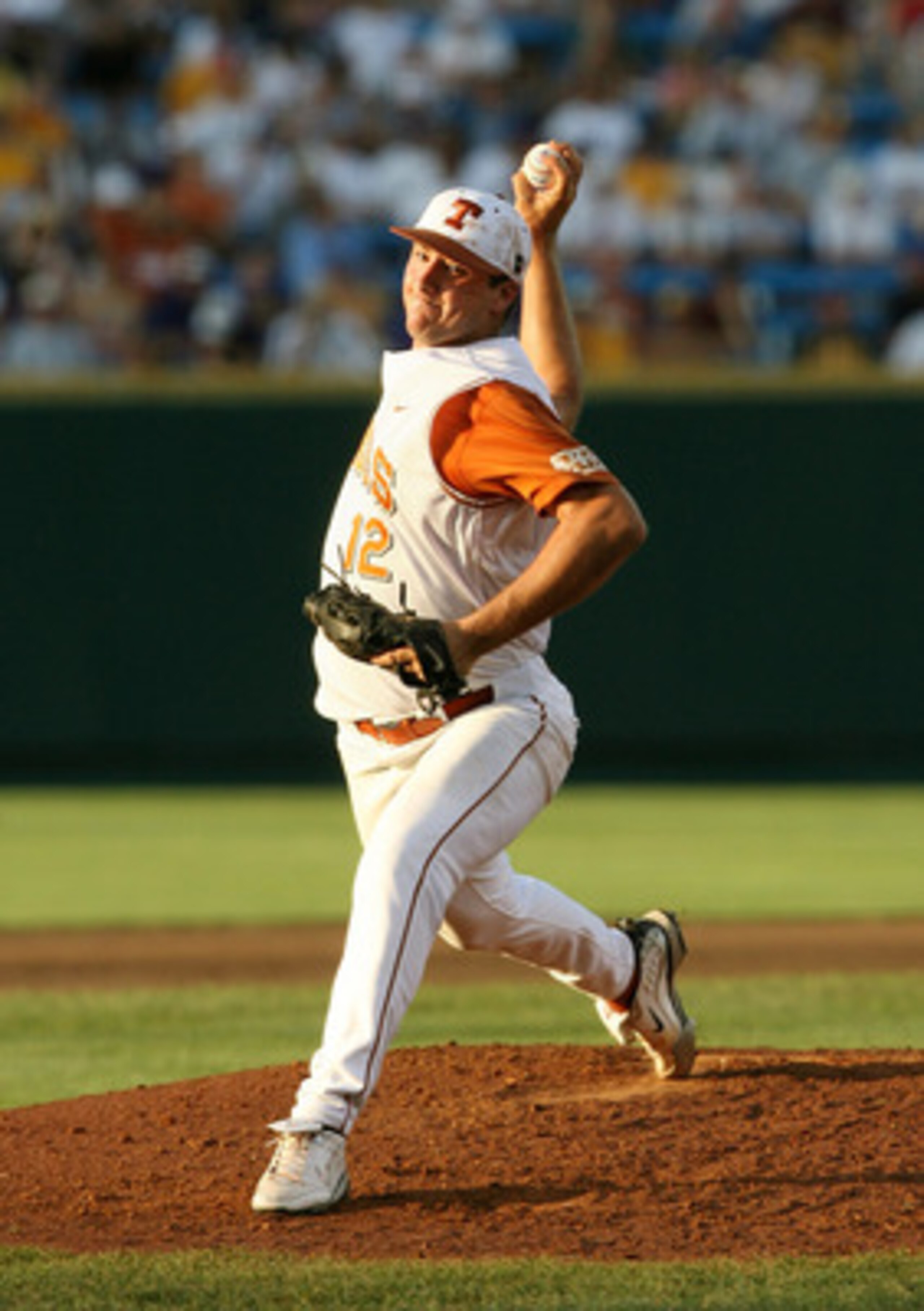 OMAHA, NE - JUNE 24:  Pitcher Brandon Workman #12 of the Texas Longhorns pitches on the mound against the Louisiana State University Tigers during Game 3 of the 2009 NCAA College World Series at Rosenblatt Stadium on June 24, 2009 in Omaha, Nebraska. (Pho