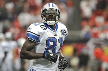 ATLANTA, GA - SEPTEMBER 7: Wide receiver Calvin Johnson #81 of the Detroit Lions lines up against the Atlanta Falcons at the Georgia Dome on September 7, 2008 in Atlanta, Georgia.  (Photo by Al Messerschmidt/Getty Images)