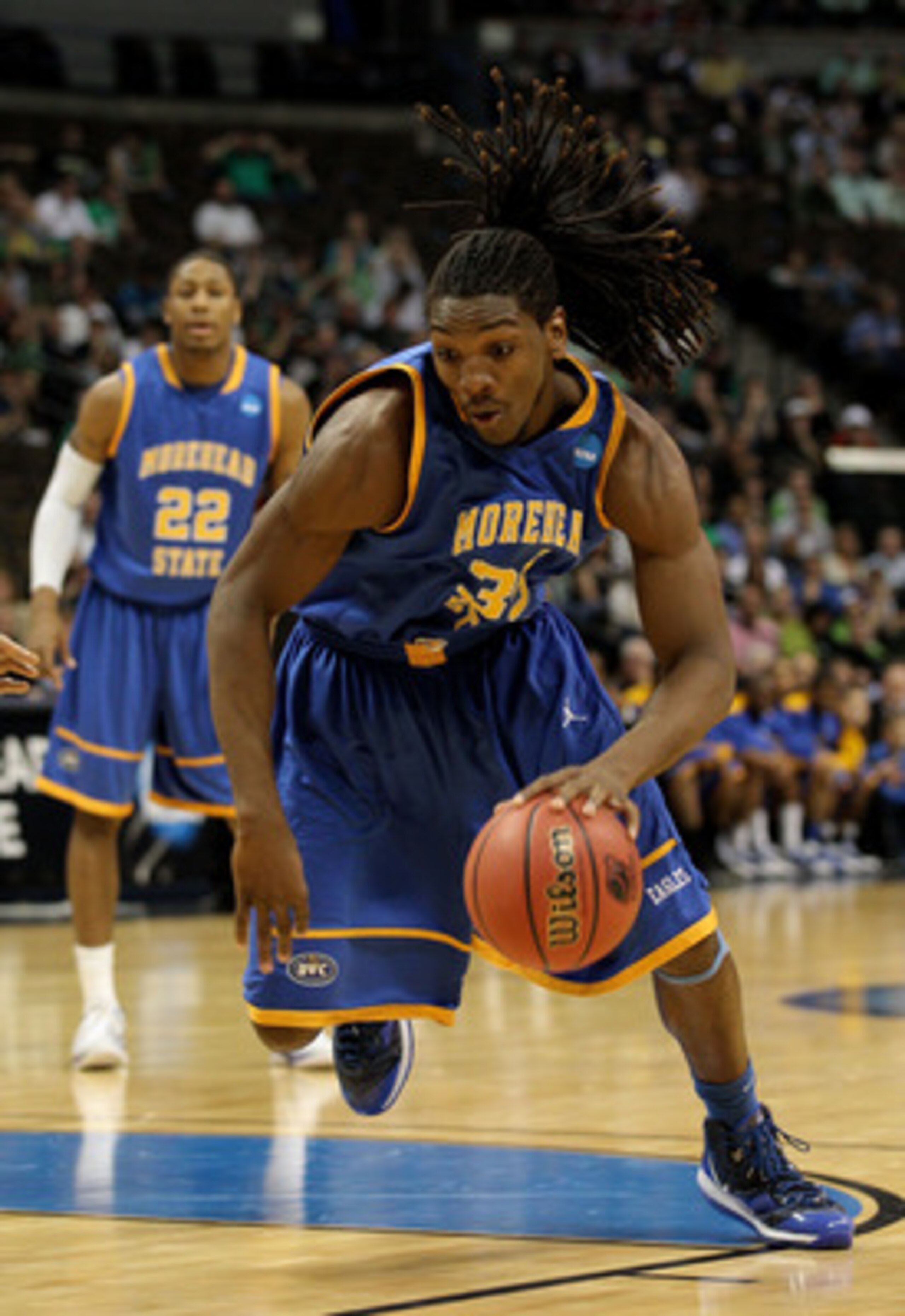 DENVER, CO - MARCH 17:  Kenneth Faried #35 of the Morehead State Eagles handles the ball agianst the Louisville Cardinals during the second round of the 2011 NCAA men's basketball tournament at Pepsi Center on March 17, 2011 in Denver, Colorado.  (Photo b