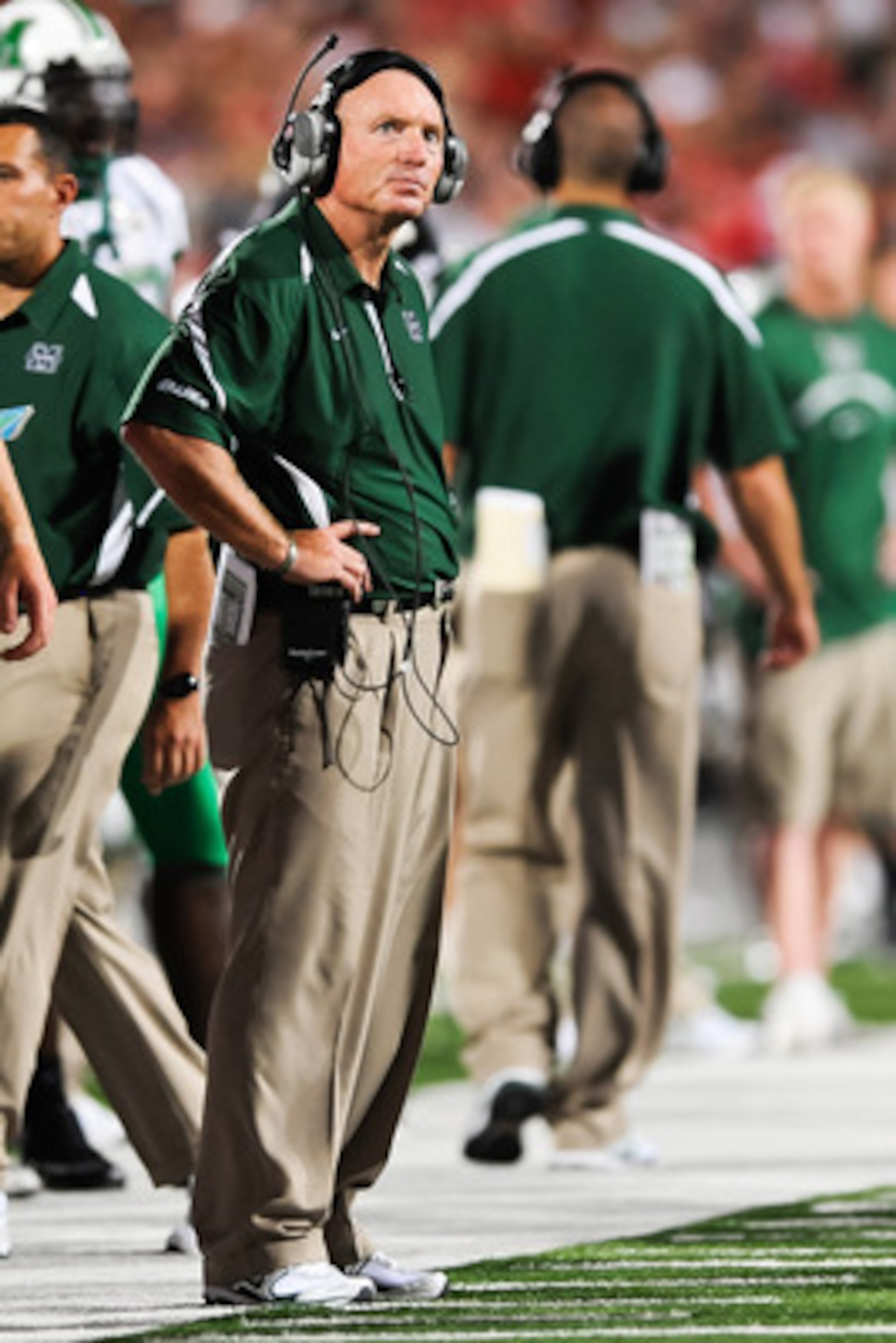 COLUMBUS, OH - SEPTEMBER 2: Head Coach Doc Holliday of the Marshall Thundering Herd watches his team play the Ohio State Buckeyes at Ohio Stadium on September 2, 2010 in Columbus, Ohio. (Photo by Jamie Sabau/Getty Images)