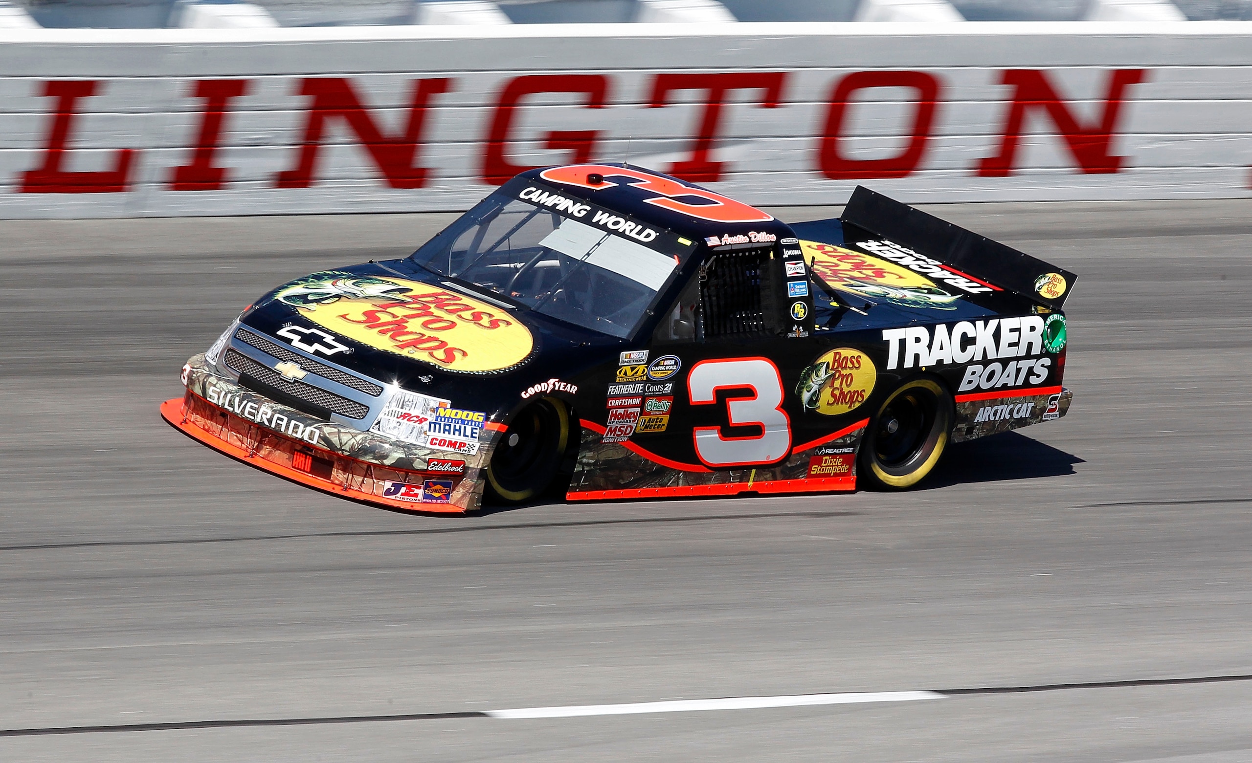 DARLINGTON, SC - MARCH 12: Austin Dillon, driver of the #3 Bass Pro Shops Chevrolet, drives on track during practice for the Too Tough to Tame 200 at Darlington Raceway on March 12, 2011 in Darlington, South Carolina. (Photo by Geoff Burke/Getty Images DARLINGTON, SC - MARCH 12: Austin Dillon, driver of the #3 Bass Pro Shops Chevrolet, drives on track during practice for the Too Tough to Tame 200 at Darlington Raceway on March 12, 2011 in Darlington, South Carolina. (Photo by Geoff Burke/Getty Images