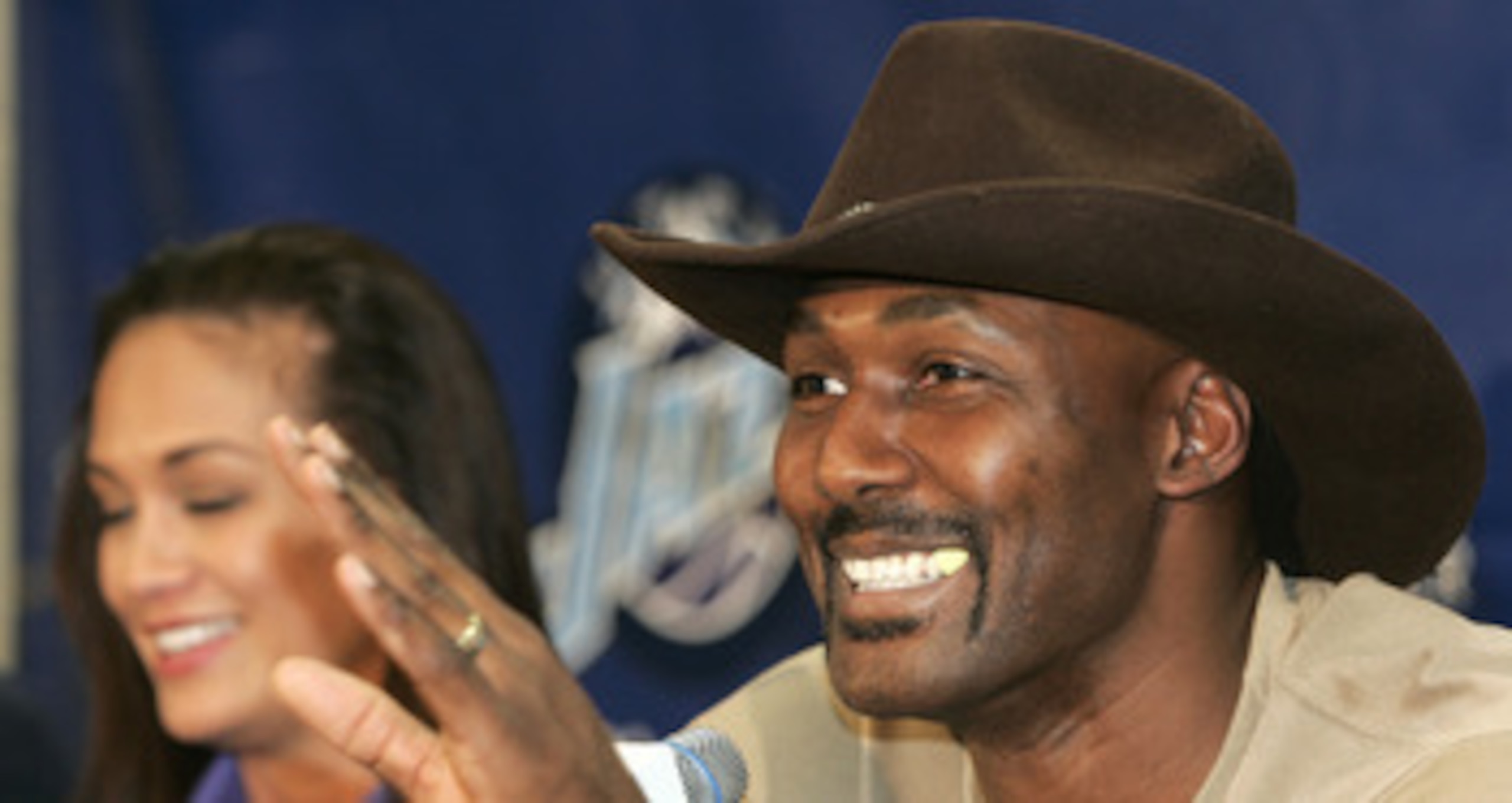 SALT LAKE CITY - FEBRUARY 13:  Karl Malone gestures as he announces his retirement from playing NBA basketball on February 13, 2005 at the Delta Center in Salt Lake City, Utah. Malone played 19 years in the NBA, 18 with the Utah Jazz and his last year wit