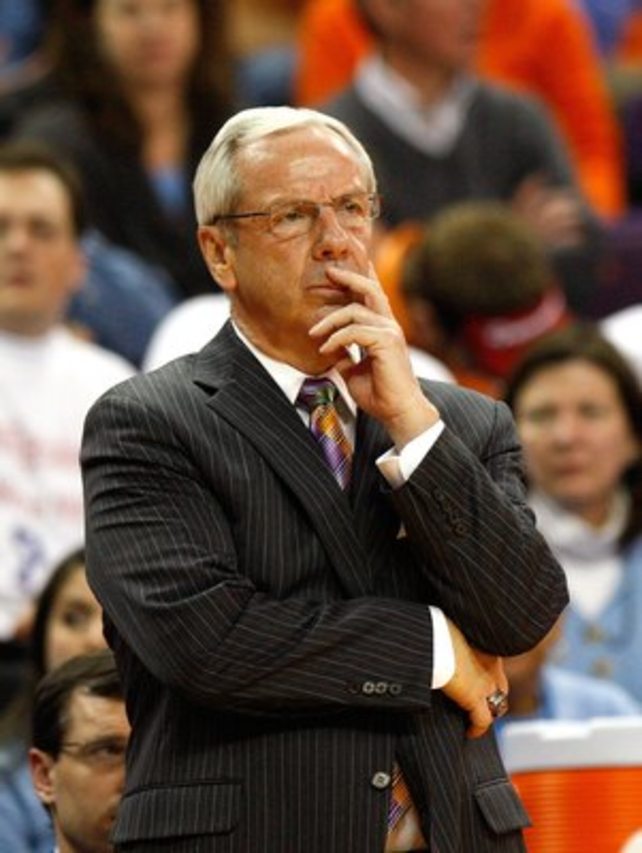 CLEMSON, SC - JANUARY 13:  Head coach Roy Williams of the North Carolina Tar Heels against the Clemson Tigers at Littlejohn Coliseum on January 13, 2010 in Clemson, South Carolina.  (Photo by Kevin C. Cox/Getty Images)