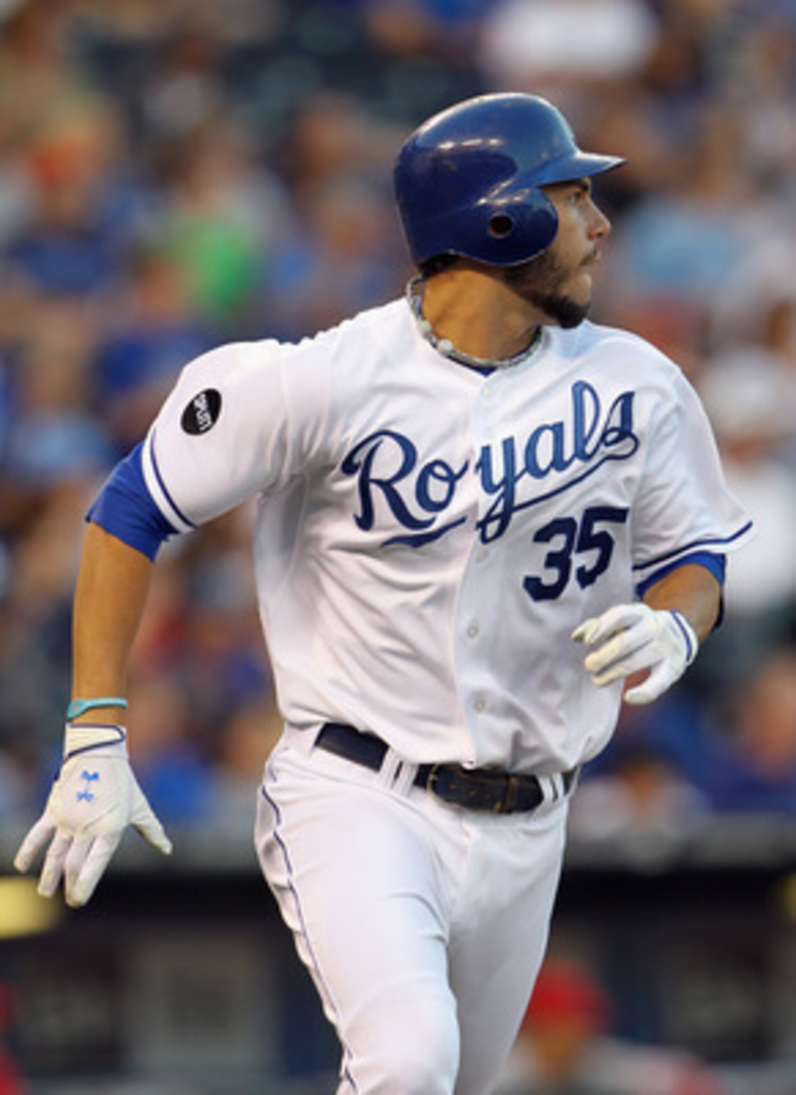 KANSAS CITY, MO - MAY 31:  Eric Hosmer #35 of the Kansas City Royals in action during the game against  the Los Angeles Angels of Anaheim on May 31, 2011 at Kauffman Stadium in Kansas City, Missouri.  (Photo by Jamie Squire/Getty Images)