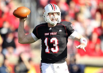 LOUISVILLE, KY - NOVEMBER 20: Justin Burke #13 of the Louisville Cardinals throws the ball during the Big East Conference game against the West Virginia Mountaineers at Papa John's Cardinal Stadium on November 20, 2010 in Louisville, Kentucky. (Photo by LOUISVILLE, KY - NOVEMBER 20: Justin Burke #13 of the Louisville Cardinals throws the ball during the Big East Conference game against the West Virginia Mountaineers at Papa John's Cardinal Stadium on November 20, 2010 in Louisville, Kentucky. (Photo by