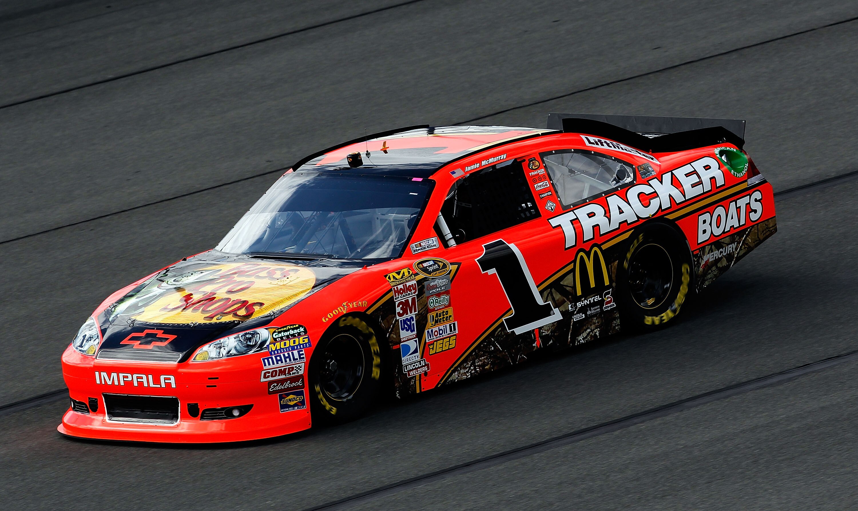 FONTANA, CA - MARCH 25:  Jamie McMurray, driver of the #1 Bass Pro Shops Chevrolet, practices for the NASCAR Sprint Cup Series Auto Club 400 at Auto Club Speedway on March 25, 2011 in Fontana, California.  (Photo by Tom Pennington/Getty Images)