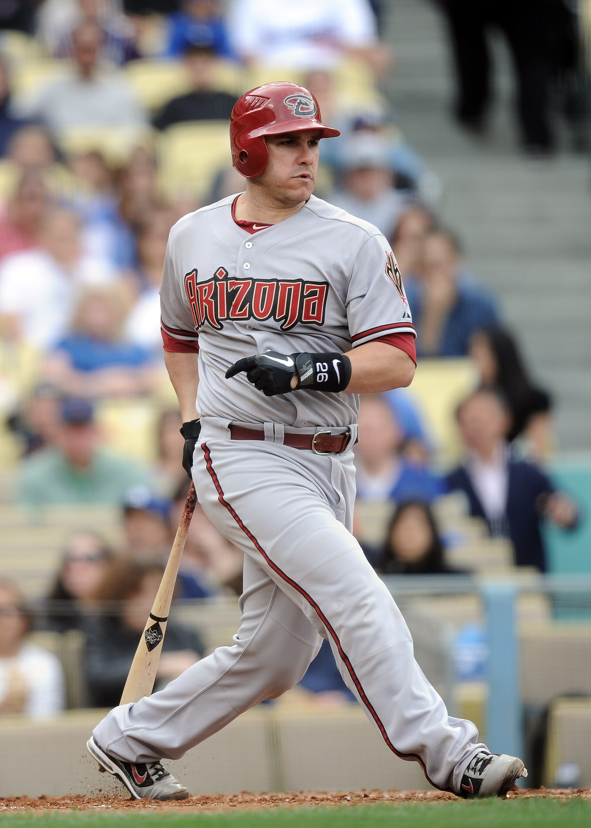 LOS ANGELES, CA - MAY 14:  Miguel Montero #26 of the Arizona Diamondbacks at bat against the Los Angeles Dodgers at Dodger Stadium on May 14, 2011 in Los Angeles, California.  (Photo by Harry How/Getty Images)