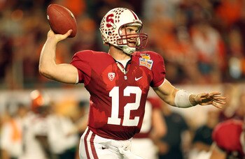 MIAMI, FL - JANUARY 03:  Andrew Luck #12 of the Stanford Cardinal throws pass against the Virginia Tech Hokies during the 2011 Discover Orange Bowl at Sun Life Stadium on January 3, 2011 in Miami, Florida. Stanford won 40-12. (Photo by Mike Ehrmann/Getty