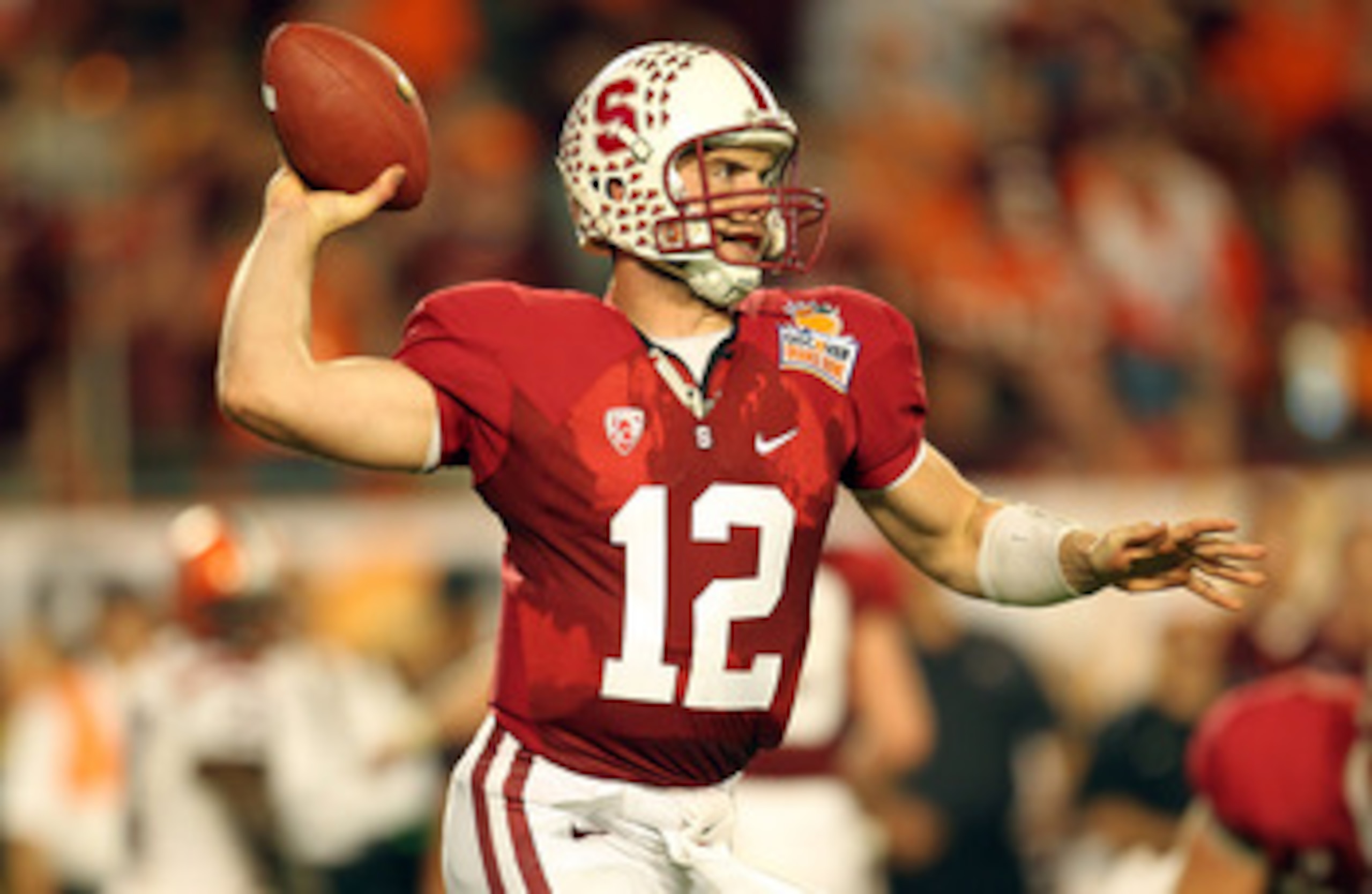 MIAMI, FL - JANUARY 03:  Andrew Luck #12 of the Stanford Cardinal throws pass against the Virginia Tech Hokies during the 2011 Discover Orange Bowl at Sun Life Stadium on January 3, 2011 in Miami, Florida. Stanford won 40-12. (Photo by Mike Ehrmann/Getty