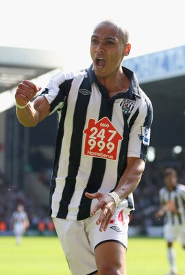 WEST BROMWICH, ENGLAND - APRIL 30:  Peter Odemwingie of West Brom celebrates scoring his sides equalising goal during the Barclays Premier League match between West Bromwich Albion and Aston Villa at The Hawthorns on April 30, 2011 in West Bromwich, Engla