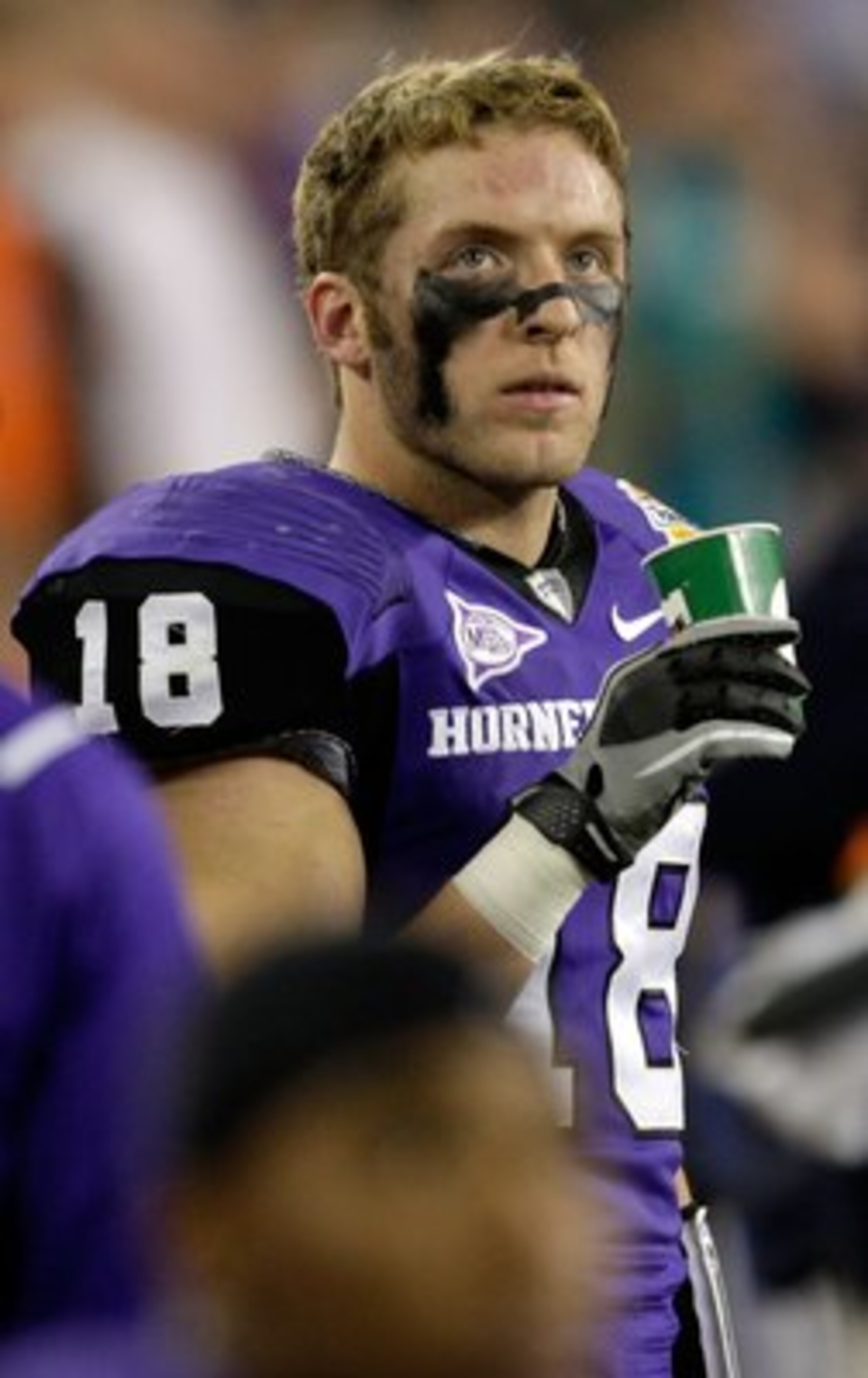 GLENDALE, AZ - JANUARY 04:  Ryan Christian #18 of the TCU Horned Frogs looks on against the Boise State Broncos during the Tostitos Fiesta Bowl at the Universtity of Phoenix Stadium on January 4, 2010 in Glendale, Arizona.  (Photo by Jamie Squire/Getty Im