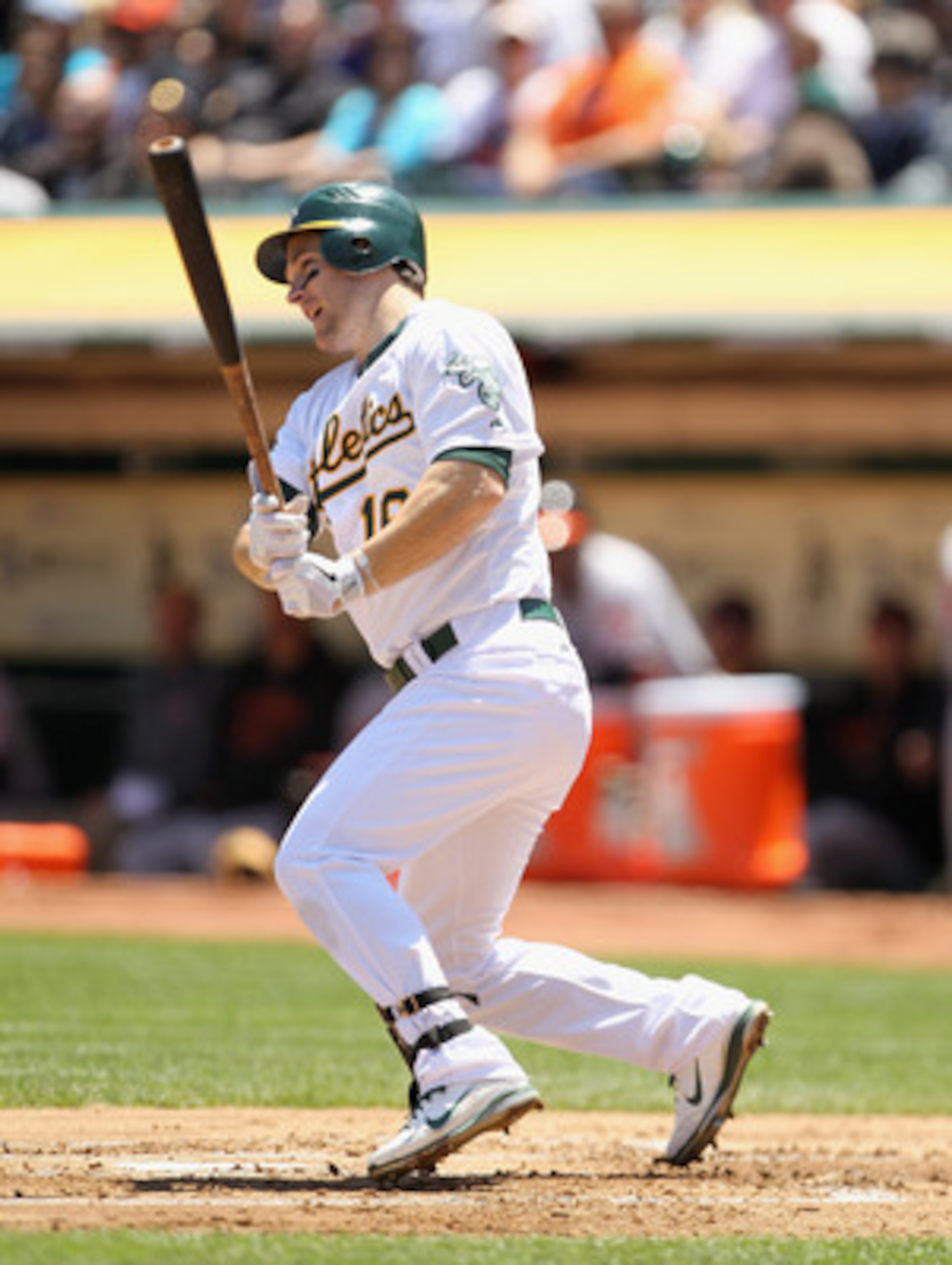 OAKLAND, CA - MAY 29:  Josh Willingham #16 of the Oakland Athletics hits a single to score Daric Barton #10 in the first inning against the Baltimore Orioles at Oakland-Alameda County Coliseum on May 29, 2011 in Oakland, California.  (Photo by Ezra Shaw/G