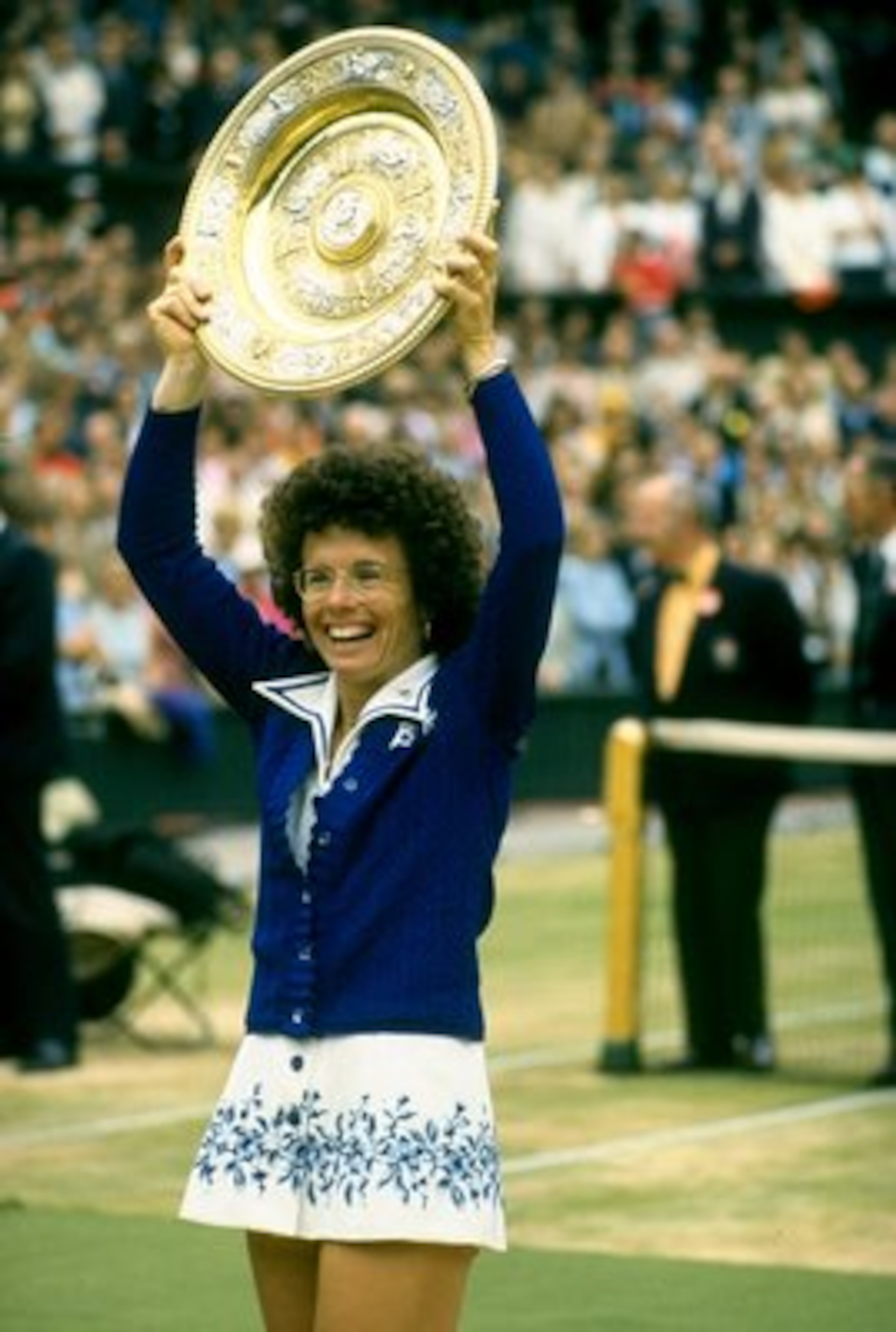 Jun-Jul 1975:  Billie Jean King of the USA holds the trophy aloft after the Lawn Tennis Championships at Wimbledon in London. King won the Women's Singles event. \ Mandatory Credit: Allsport UK /Allsport
