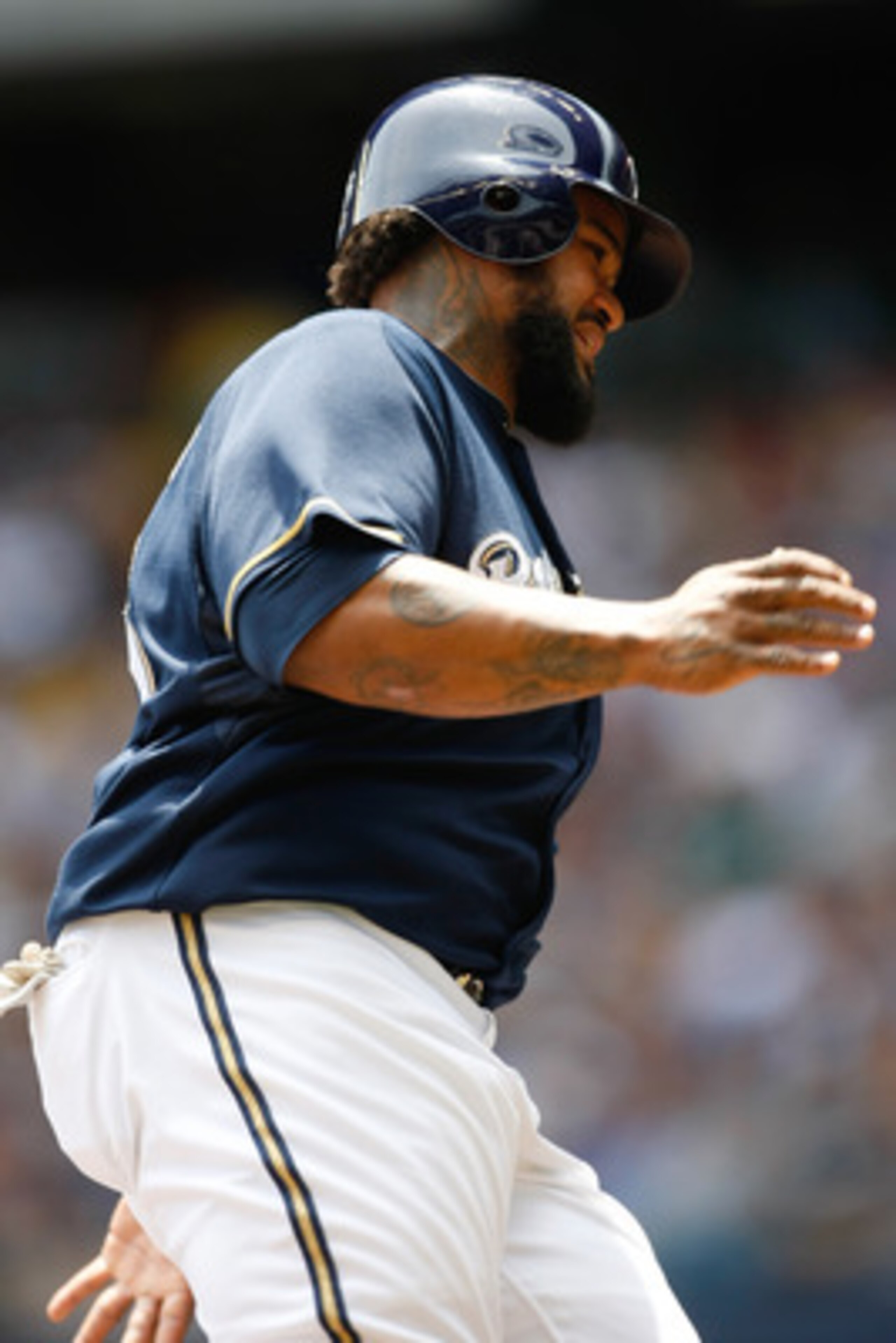 MILWAUKEE, WI - JUNE 12: Prince Fielder #28 of the Milwaukee Brewers runs against the St. Louis Cardinals at Miller Park on June 12, 2011 in Milwaukee, Wisconsin. The Brewers defeated the Cardinals 4-3. (Photo by Scott Boehm/Getty Images)