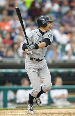 DETROIT - JUNE 11: Ichiro Suzuki #51 of the Seattle Mariners triples to deep center field in the sixth inning during the game against the Detroit Tigers at Comerica Park on June 11, 2011 in Detroit, Michigan. The Tigers defeated the Mariners 8-1. (Photo b