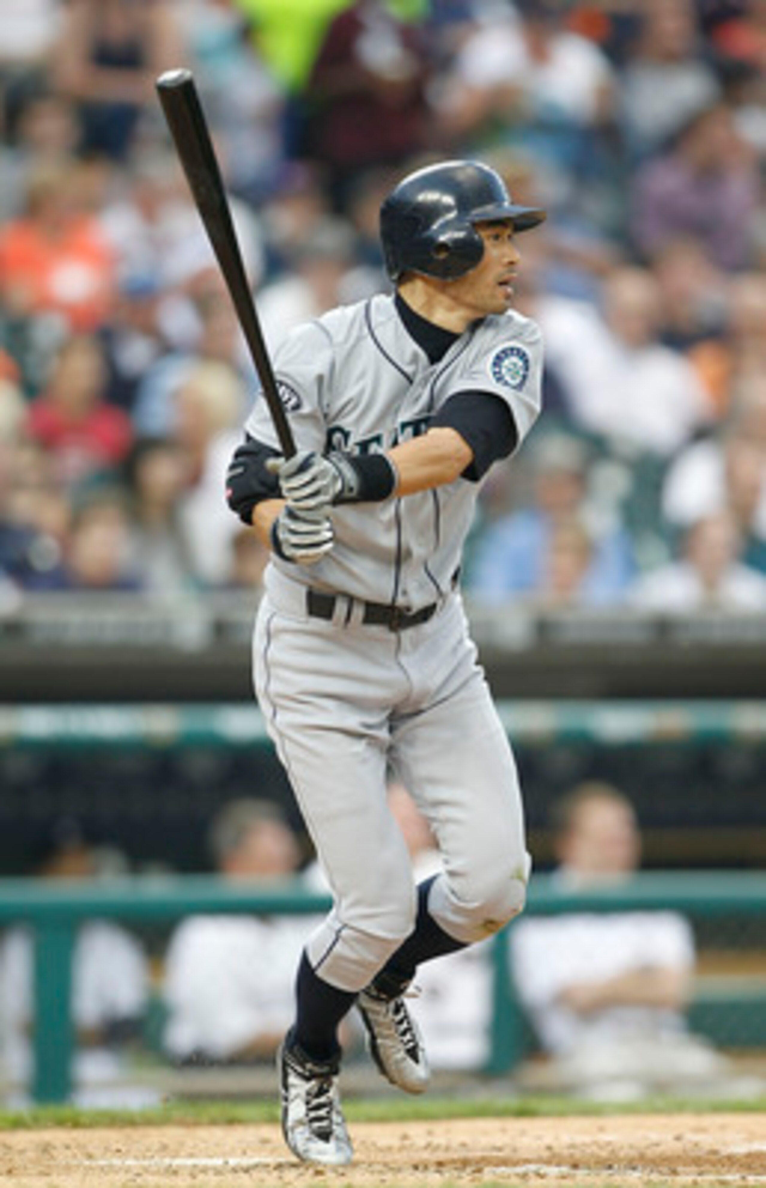 DETROIT - JUNE 11: Ichiro Suzuki #51 of the Seattle Mariners triples to deep center field in the sixth inning during the game against the Detroit Tigers at Comerica Park on June 11, 2011 in Detroit, Michigan. The Tigers defeated the Mariners 8-1. (Photo b