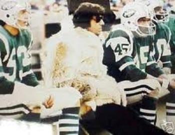 Joe Namath of the Jets waiting to go back on the field