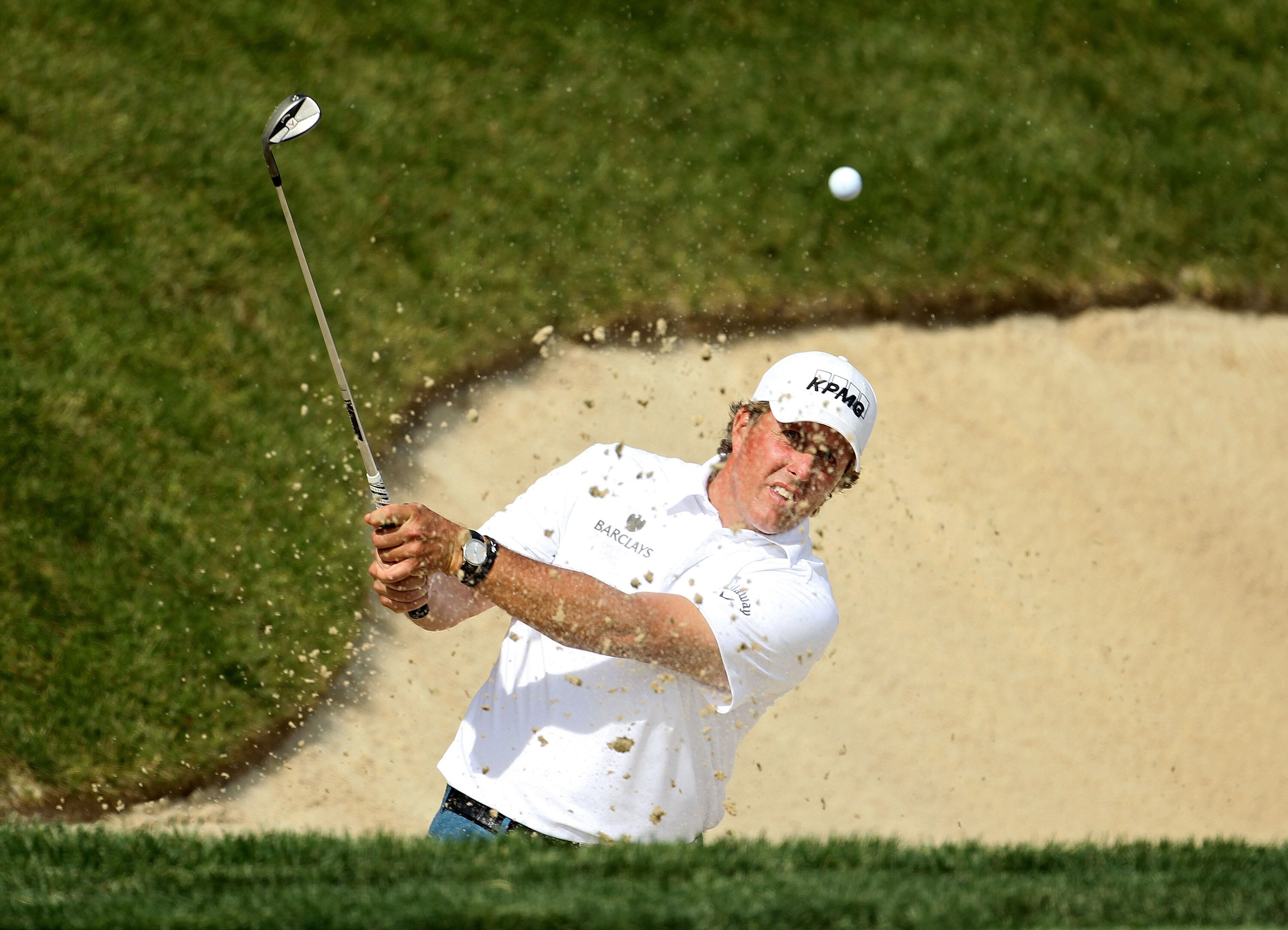 DUBLIN, OH - JUNE 03:  Phil Mickelson hits his third shot on the par 5 16th hole during the second round of the Memorial Tournament presented by Nationwide Insurance at Muirfield Village Golf Club on June 3, 2011 in Dublin, Ohio.  (Photo by Andy Lyons/Get