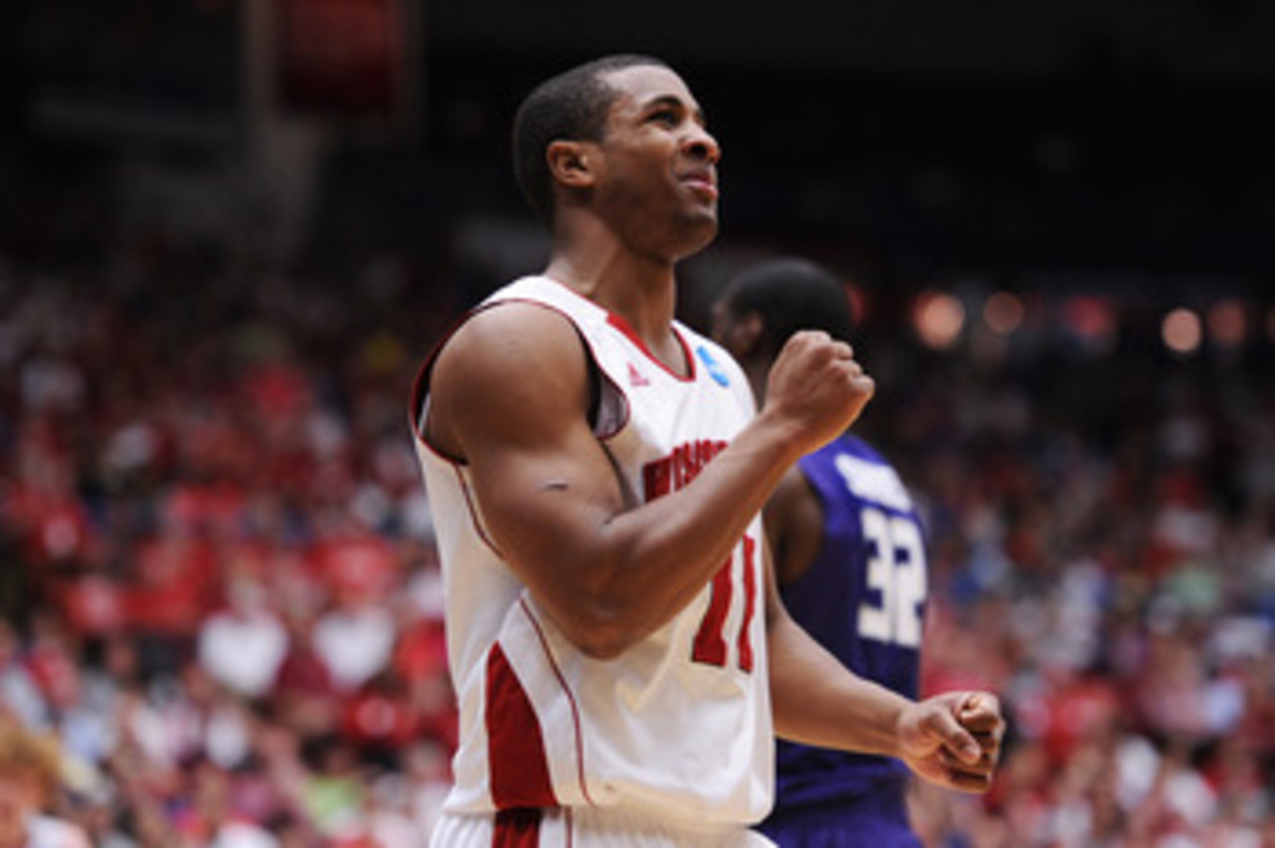 TUCSON, AZ - MARCH 19:  Jordan Taylor #11 of the Wisconsin Badgers reacts after getting two free throws for a foul by the Kansas State Wildcats during the third round of the 2011 NCAA men's basketball tournament at McKale Center on March 19, 2011 in Tucso