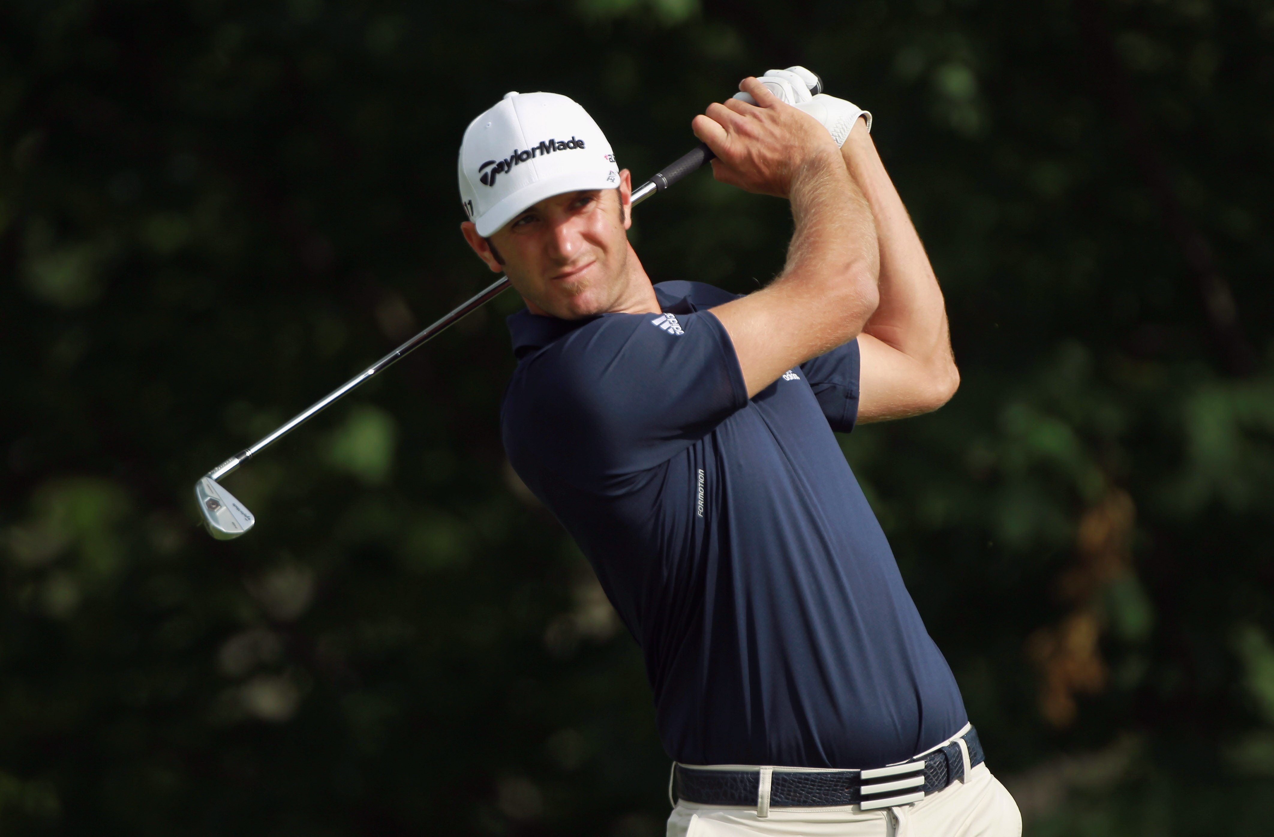 DUBLIN, OH - JUNE 03:  Dustin Johnson hits his tee shot on the 14th hole during the second round of the Memorial Tournament presented by Nationwide Insurance at the Muirfield Village Golf Club on June 3, 2011 in Dublin, Ohio.  (Photo by Scott Halleran/Get