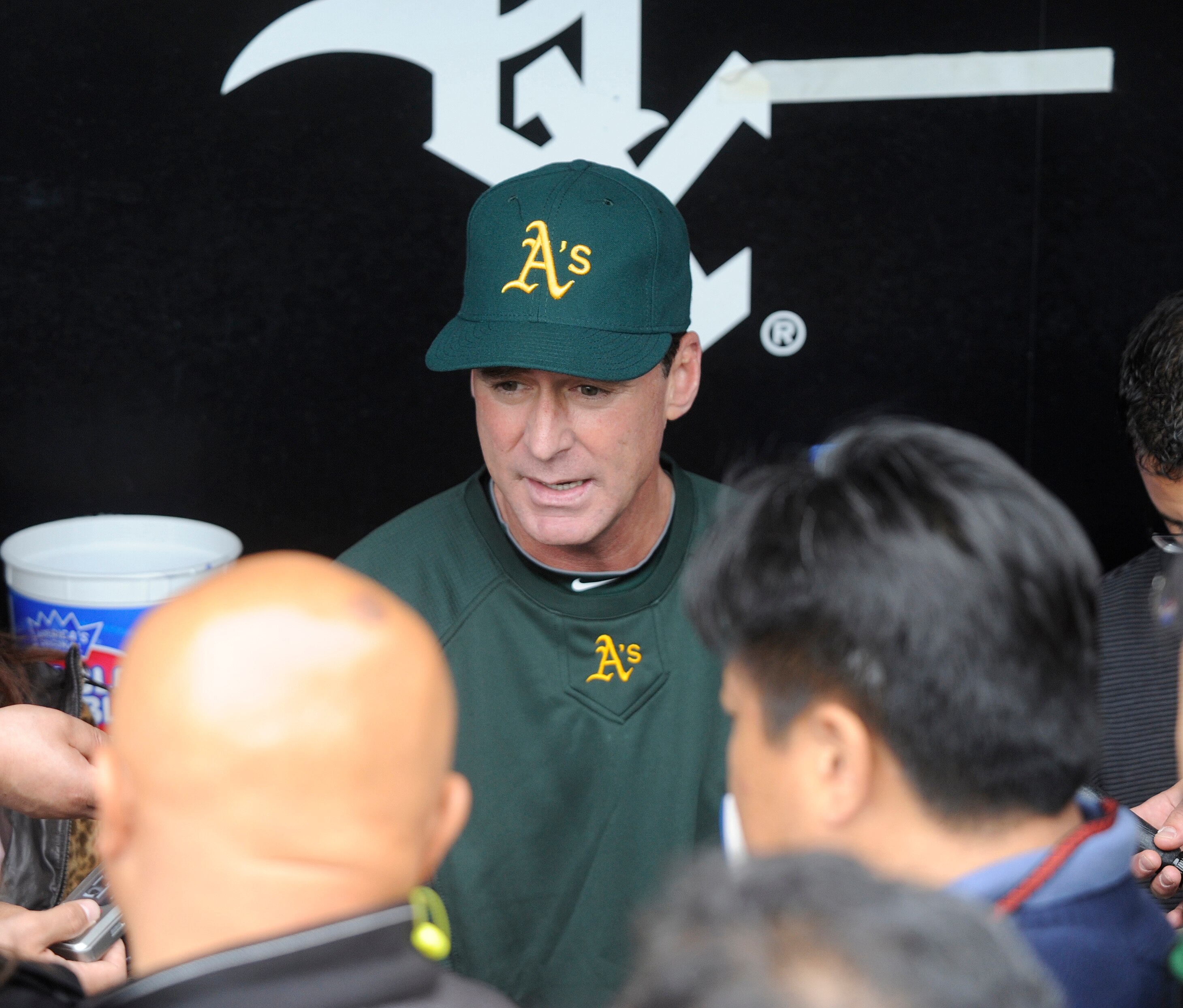 CHICAGO, IL - JUNE 11: Bob Melvin #6 of the Oakland Athletics talks to the media before the game against the Chicago White Sox on June 11, 2011 at U.S. Cellular Field in Chicago, Illinois.  (Photo by David Banks/Getty Images)
