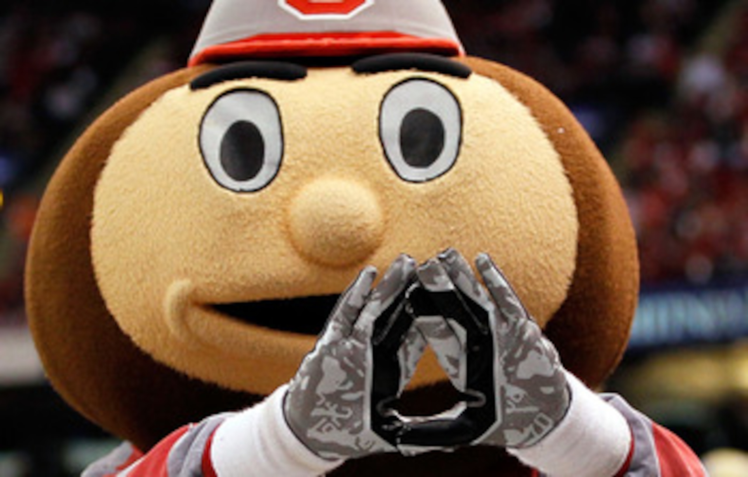 NEW ORLEANS, LA - JANUARY 04:  The Ohio State Buckeyes mascot poses in the second quarter against the Arkansas Razorbacks during the Allstate Sugar Bowl at the Louisiana Superdome on January 4, 2011 in New Orleans, Louisiana.  (Photo by Kevin C. Cox/Getty