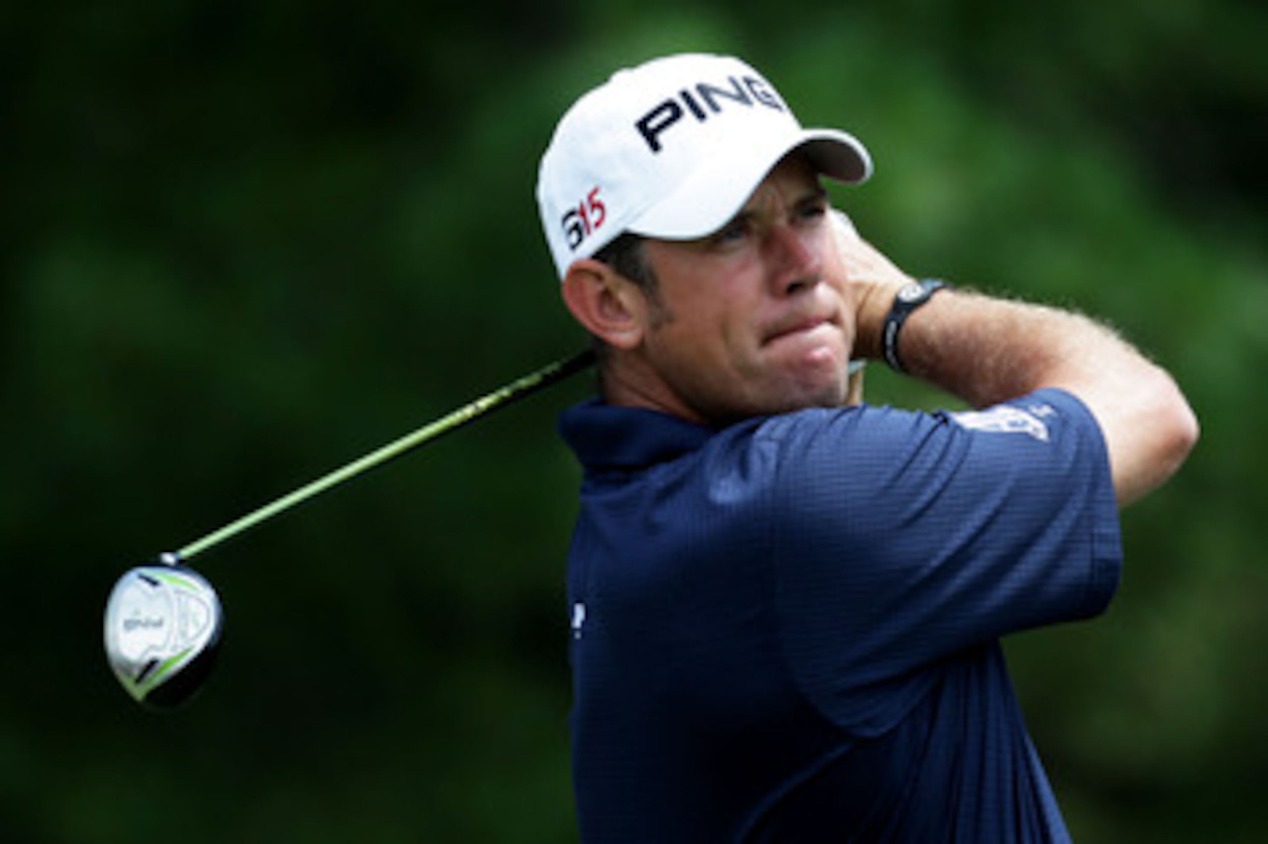 BETHESDA, MD - JUNE 13:  Lee Westwood of England  hits a shot during a practice round prior to the start of the 111th U.S. Open at Congressional Country Club on June 13, 2011 in Bethesda, Maryland.  (Photo by Ross Kinnaird/Getty Images)