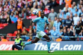 LONDON, ENGLAND - MAY 14: Mario Balotelli of Manchester City controls the ball during the FA Cup sponsored by E.ON Final match between Manchester City and Stoke City at Wembley Stadium on May 14, 2011 in London, England. (Photo by Mike Hewitt/Getty Images