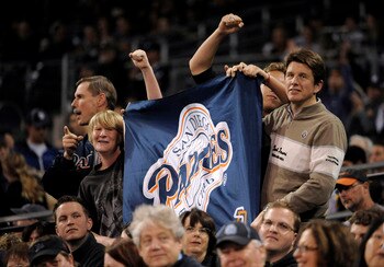 SAN DIEGO, CA - JUNE 10:  San Diego Padres fans hold up a banner during the eighth inning of a baseball game against the Washington Nationals at Petco Park on June 10, 2011 in San Diego, California.  The Nationals won 2-1.  (Photo by Denis Poroy/Getty Ima