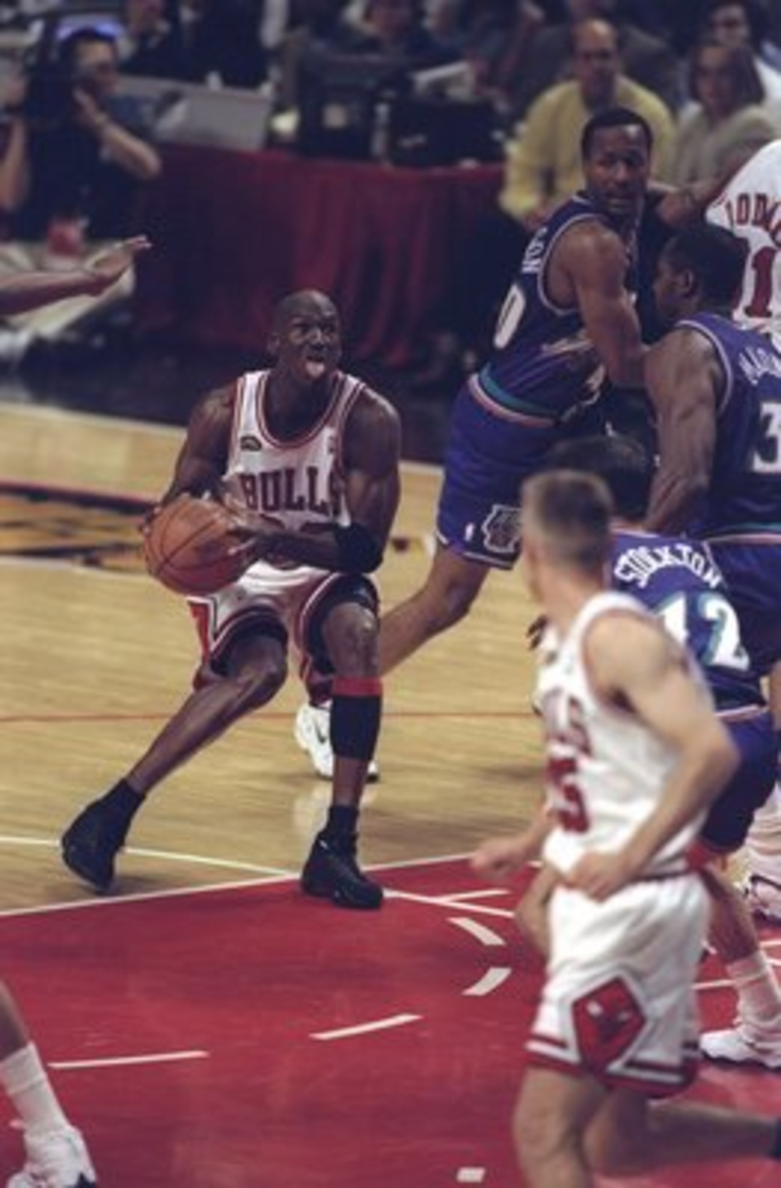 10 Jun 1998:  Michael Jordan #23 of the Chicago Bulls in action during the NBA Finals Game 4 against the Utah Jazz at the United Center in Chicago, Illinois.  The Bulls defeated the Jazz 86-82. Mandatory Credit: Jonathan Daniel  /Allsport