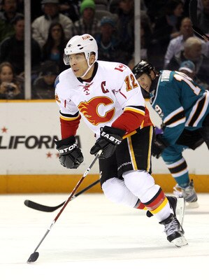 SAN JOSE, CA - MARCH 23:  Jarome Iginla #12 of the Calgary Flames in action against the San Jose Sharks at the HP Pavilion on March 23, 2011 in San Jose, California.  (Photo by Ezra Shaw/Getty Images)