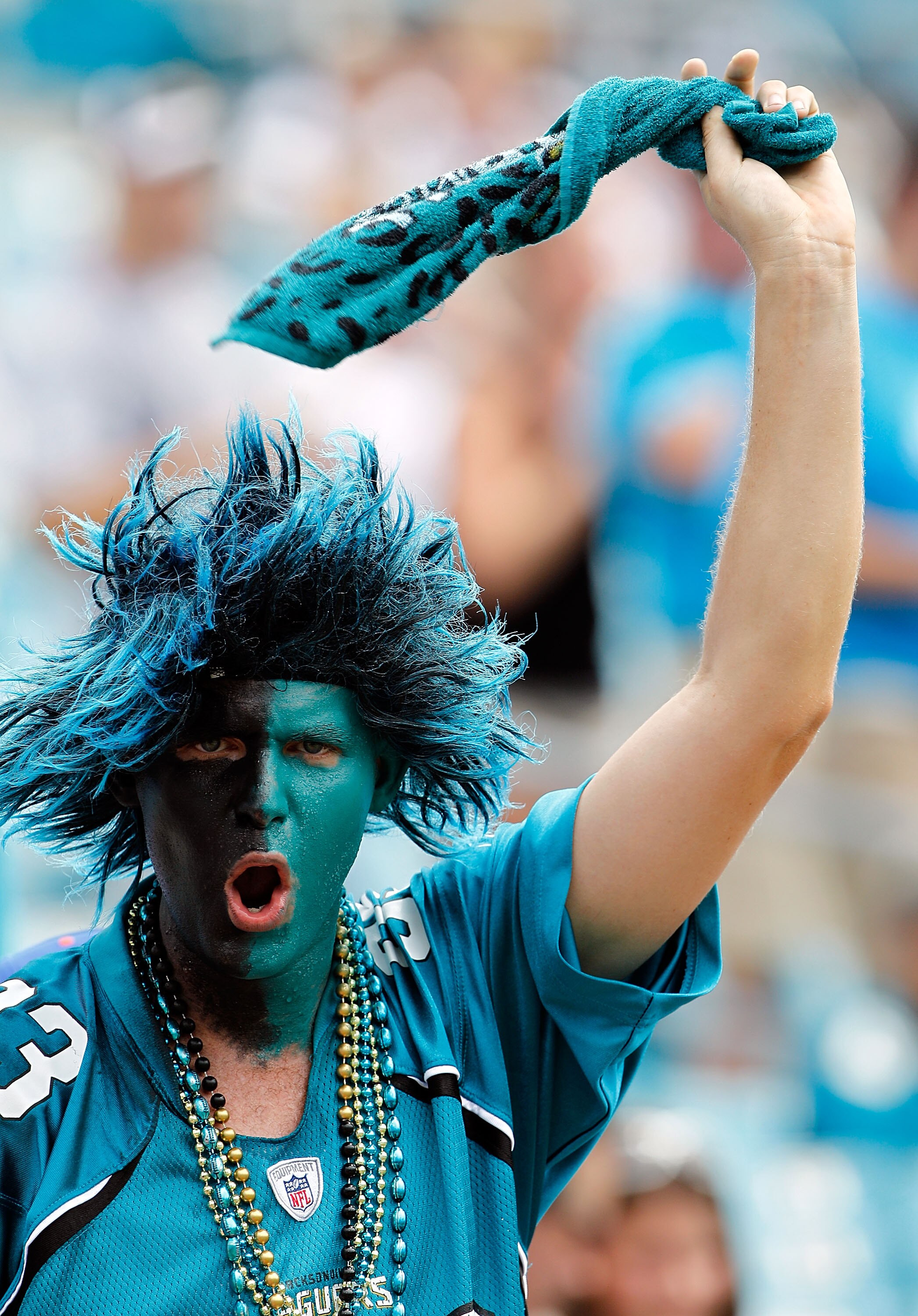JACKSONVILLE, FL - SEPTEMBER 12: A fan shows his support for the Jacksonville Jaguars during the NFL season opener game against the Denver Broncos at EverBank Field on September 12, 2010 in Jacksonville, Florida.  (Photo by Sam Greenwood/Getty Images)