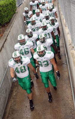 HOUSTON - NOVEMBER 17: The Marshall Thundering Herd hold a rope as they walk down the ramp to take the field for the game with the Houston Cougars at Robertson Stadium November 17, 2007 in Houston, Texas. Houston won 35-28. (Photo by Stephen Dunn/Getty Im HOUSTON - NOVEMBER 17: The Marshall Thundering Herd hold a rope as they walk down the ramp to take the field for the game with the Houston Cougars at Robertson Stadium November 17, 2007 in Houston, Texas. Houston won 35-28. (Photo by Stephen Dunn/Getty Im