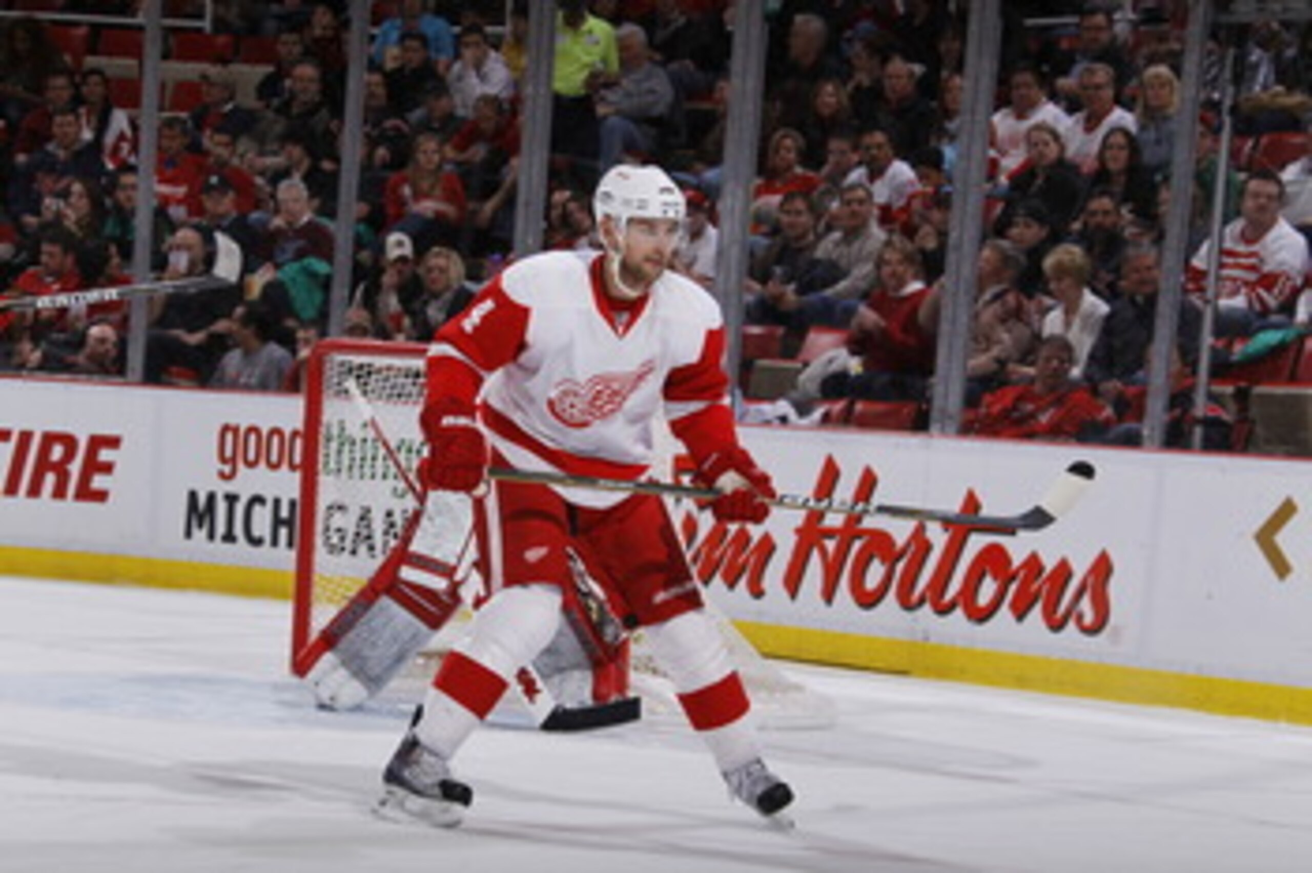 DETROIT, MI - MARCH 30:  Jakub Kindl #4 of the Detroit Red Wings skates against the St. Louis Blues at Joe Louis Arena on March 30, 2011 in Detroit, Michigan.  (Photo by Gregory Shamus/Getty Images)