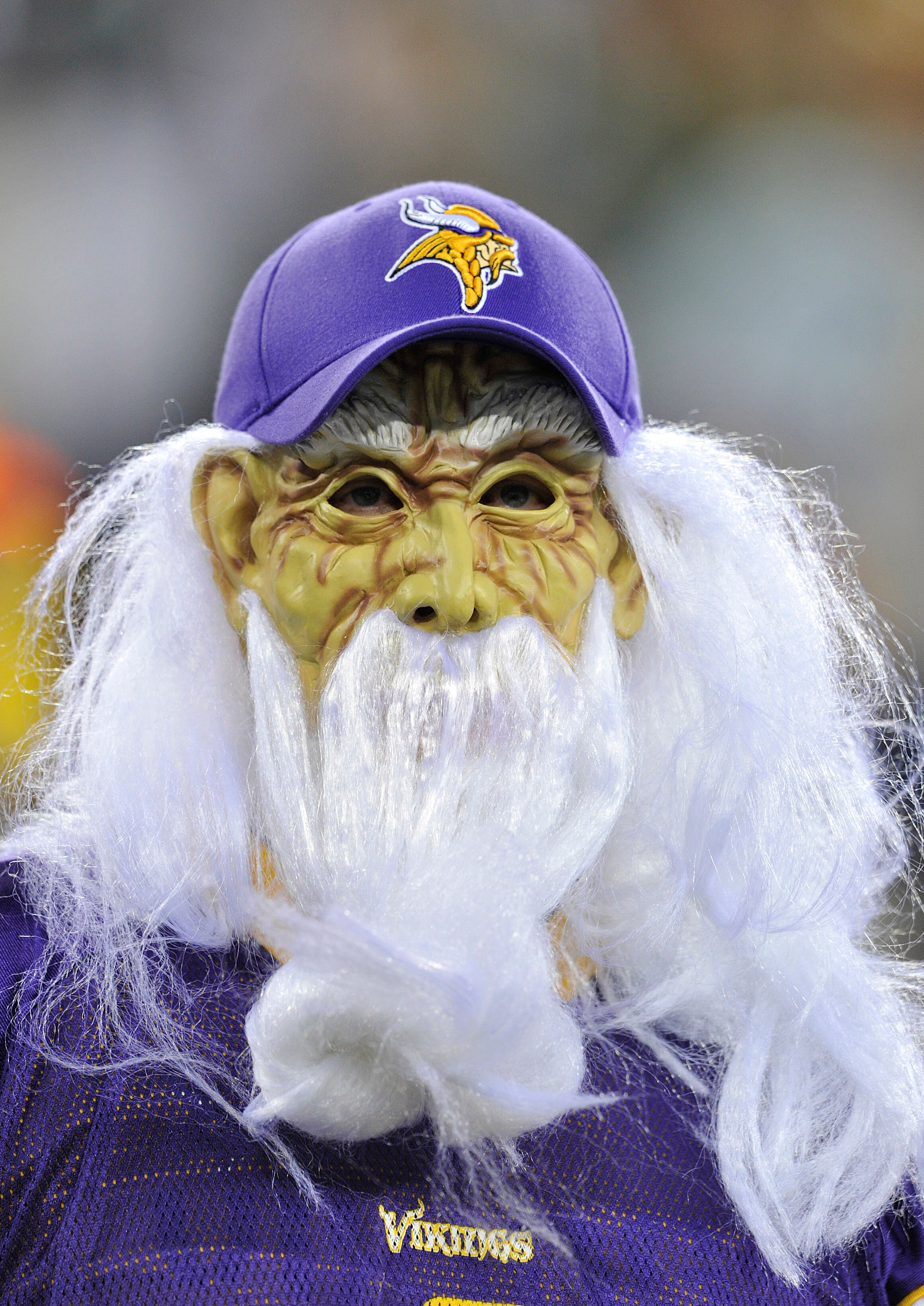 GREEN BAY, WI - OCTOBER 24:  A Minnesota Vikings fan watches pregame warmups against the Green Bay Packers at Lambeau Field on October 24, 2010 in Green Bay, Wisconsin. (Photo by Jim Prisching/Getty Images)