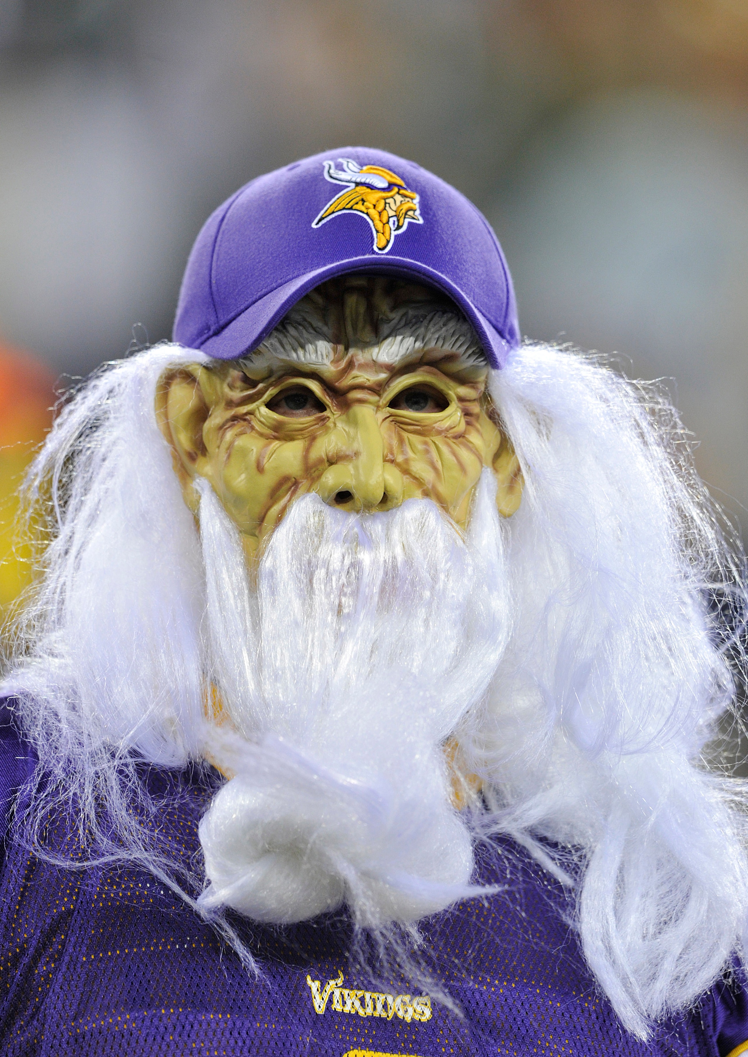 GREEN BAY, WI - OCTOBER 24:  A Minnesota Vikings fan watches pregame warmups against the Green Bay Packers at Lambeau Field on October 24, 2010 in Green Bay, Wisconsin. (Photo by Jim Prisching/Getty Images)