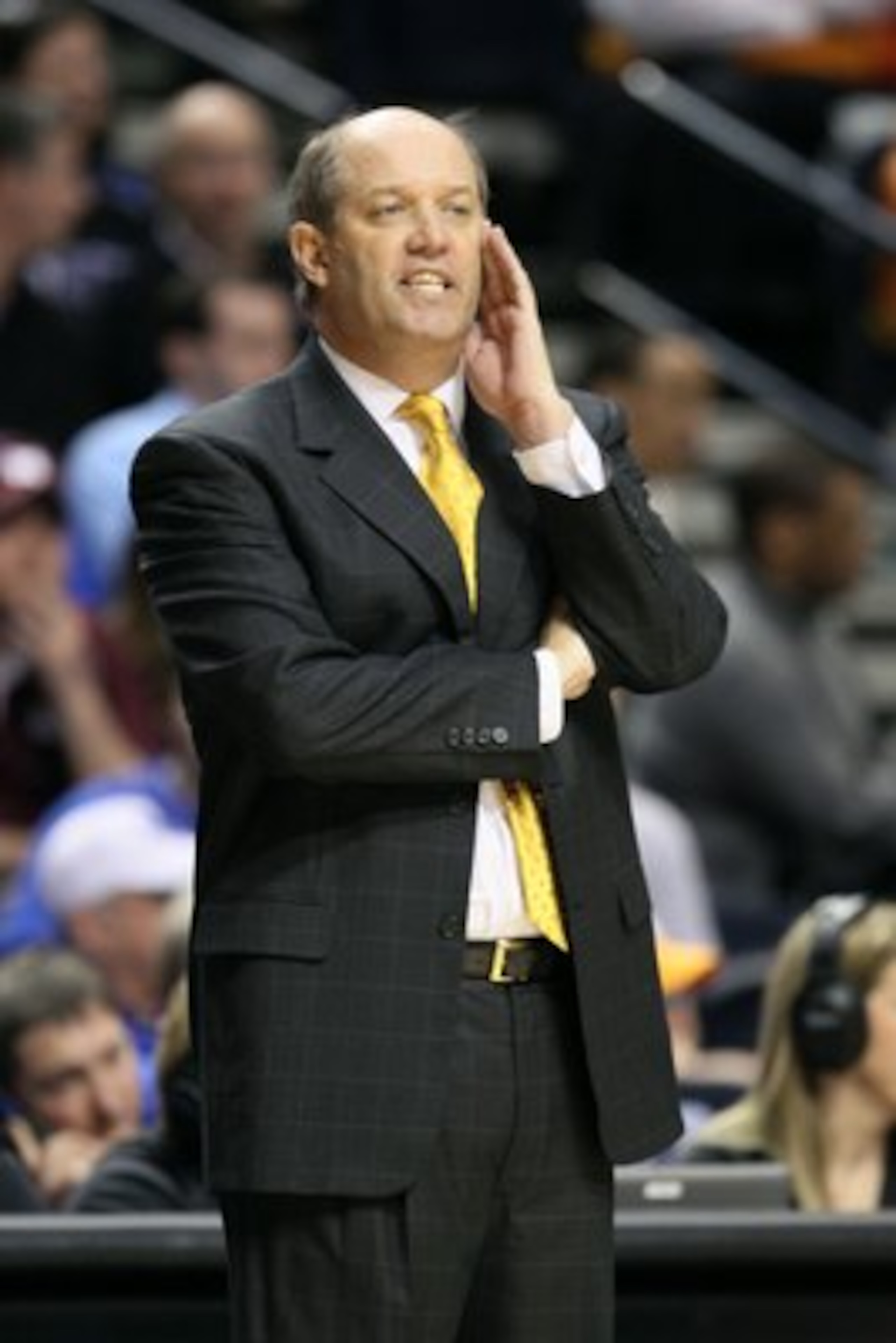 NASHVILLE, TN - MARCH 13: Head coach Kevin Stallings of the Vanderbilt Commodores reacts as he coaches against the Mississippi State Bulldogs during the semirfinals of the SEC Men's Basketball Tournament at the Bridgestone Arena on March 13, 2010 in Nash NASHVILLE, TN - MARCH 13: Head coach Kevin Stallings of the Vanderbilt Commodores reacts as he coaches against the Mississippi State Bulldogs during the semirfinals of the SEC Men's Basketball Tournament at the Bridgestone Arena on March 13, 2010 in Nash