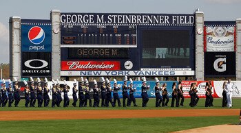 TAMPA, FL - FEBRUARY 26:  The George M. Steinbrenner High School Band plays just prior to the start of the Grapefruit League Spring Training Game between the New York Yankees and the Philadelphia Phillies at George M. Steinbrenner Field on February 26, 20