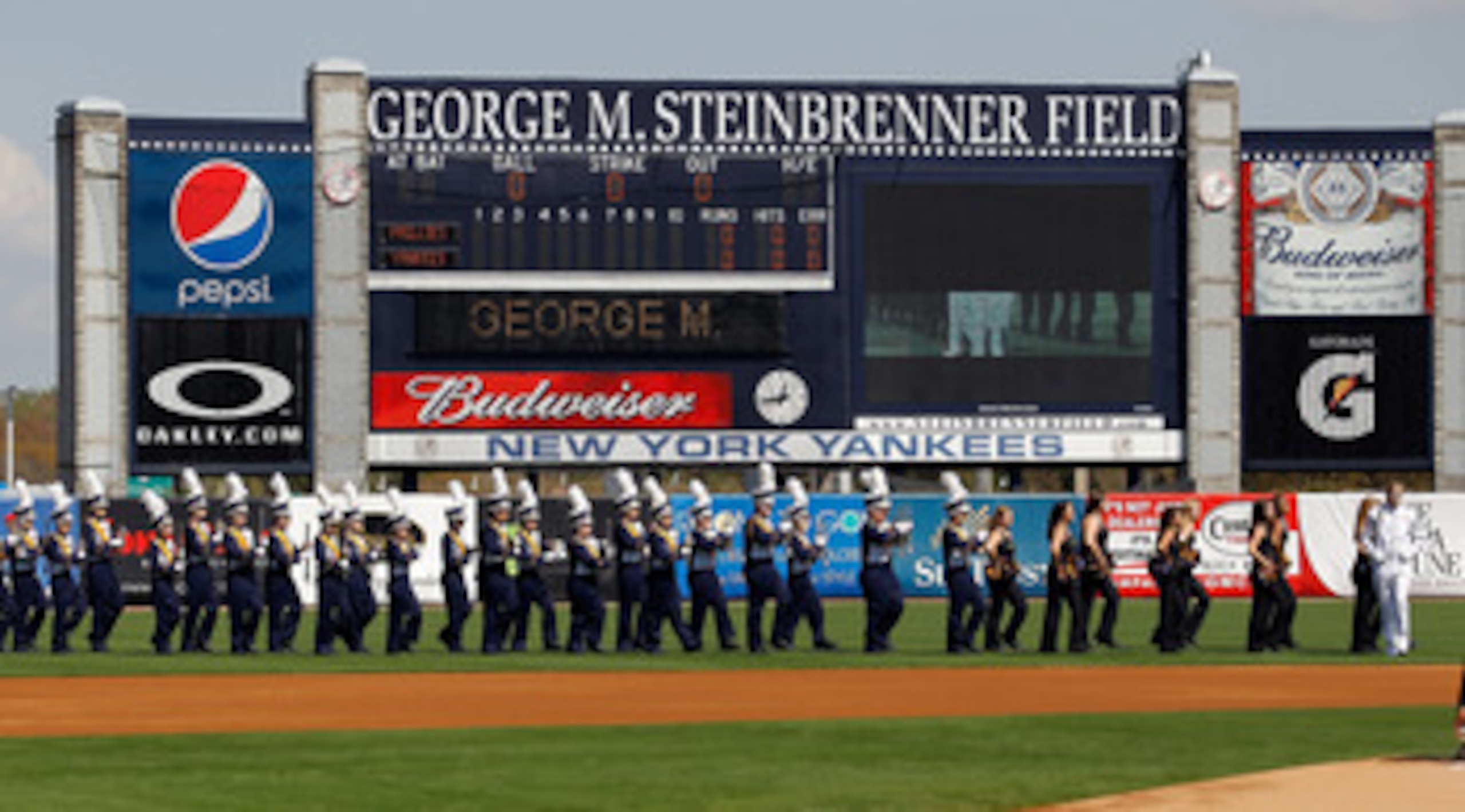 TAMPA, FL - FEBRUARY 26:  The George M. Steinbrenner High School Band plays just prior to the start of the Grapefruit League Spring Training Game between the New York Yankees and the Philadelphia Phillies at George M. Steinbrenner Field on February 26, 20