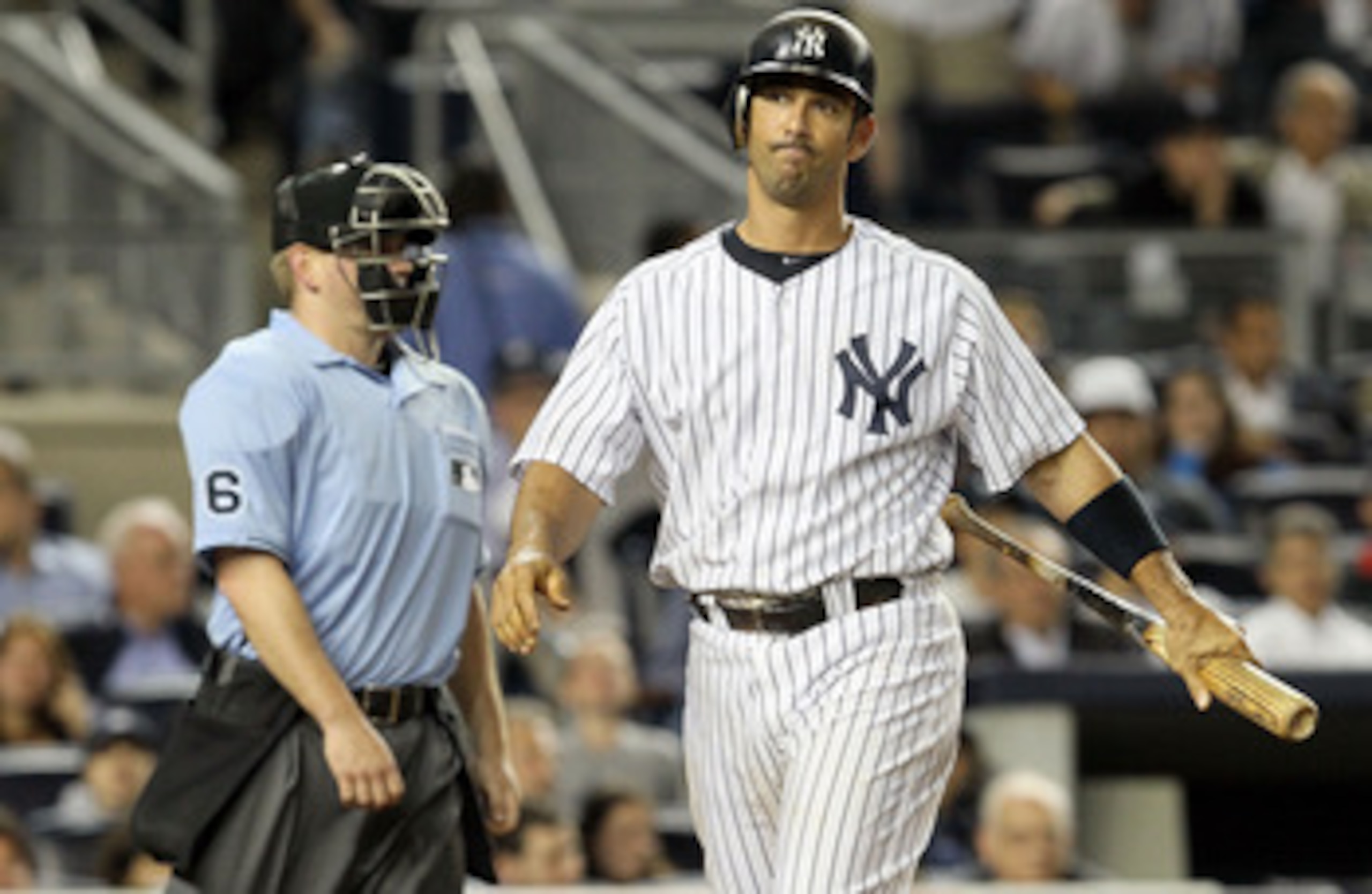 NEW YORK, NY - JUNE 13:  Jorge Posada #20 of the New York Yankees strikes out in the ninth inning against the Cleveland Indians on June 13, 2011 at Yankee Stadium in the Bronx borough of New York City. Cleveland defeated the Yankees 1-0.  (Photo by Jim Mc