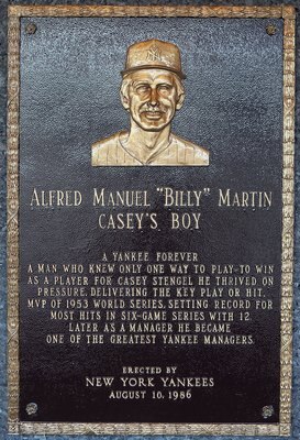NEW YORK - MAY 02:  The plaque of Billy Martin is seen in Monument Park at Yankee Stadium prior to the game between the New York Yankees and the Chicago White Sox on May 2, 2010 in the Bronx borough of New York City. The Yankees defeated the White Sox 12-