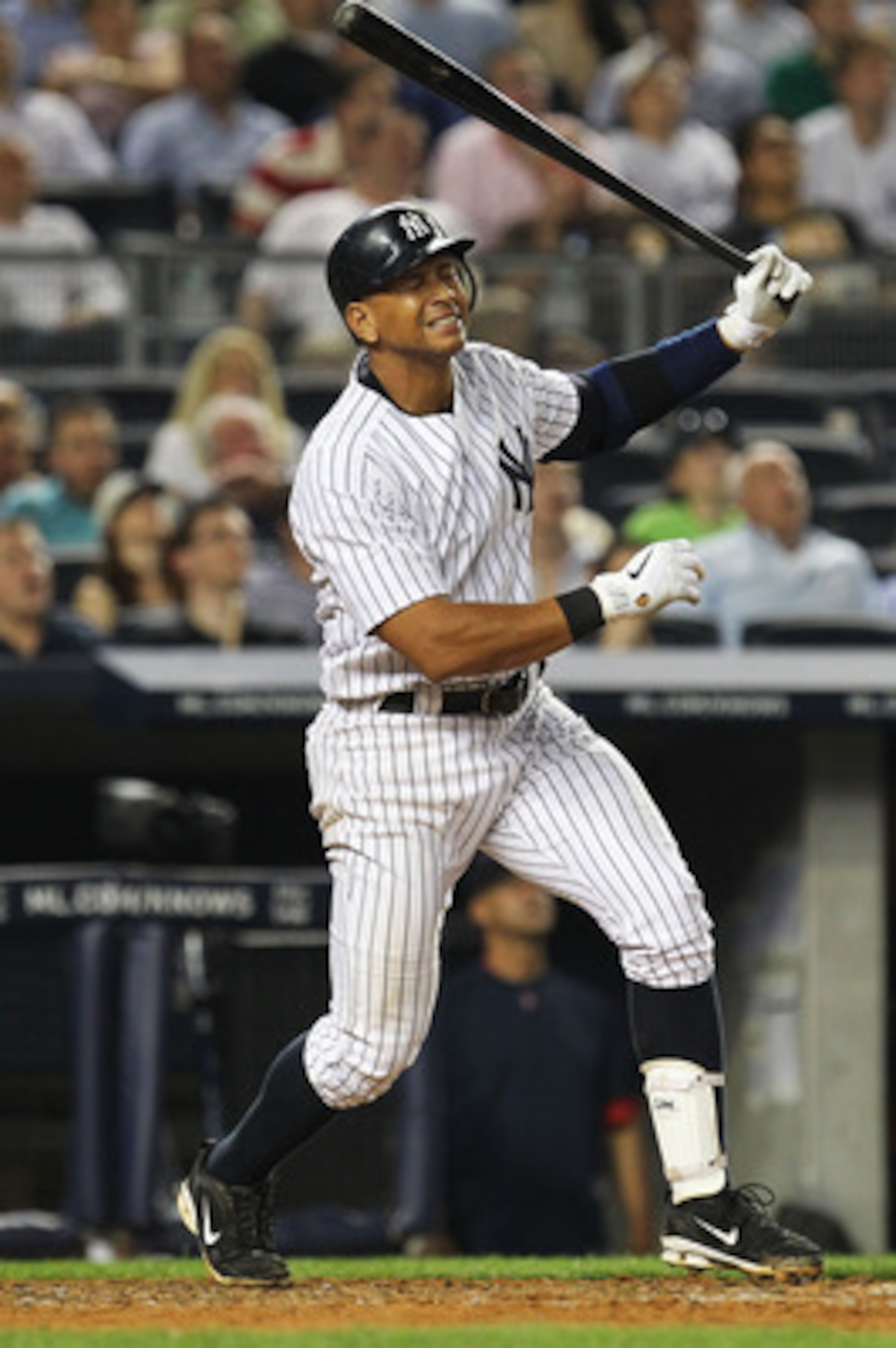 NEW YORK, NY - JUNE 07:  Alex Rodriguez #13 of the New York Yankees reacts after popping up with men on base to end the inning against the Boston red sox during their game on June 7, 2011 at Yankee Stadium in the Bronx borough of New York City.  (Photo by